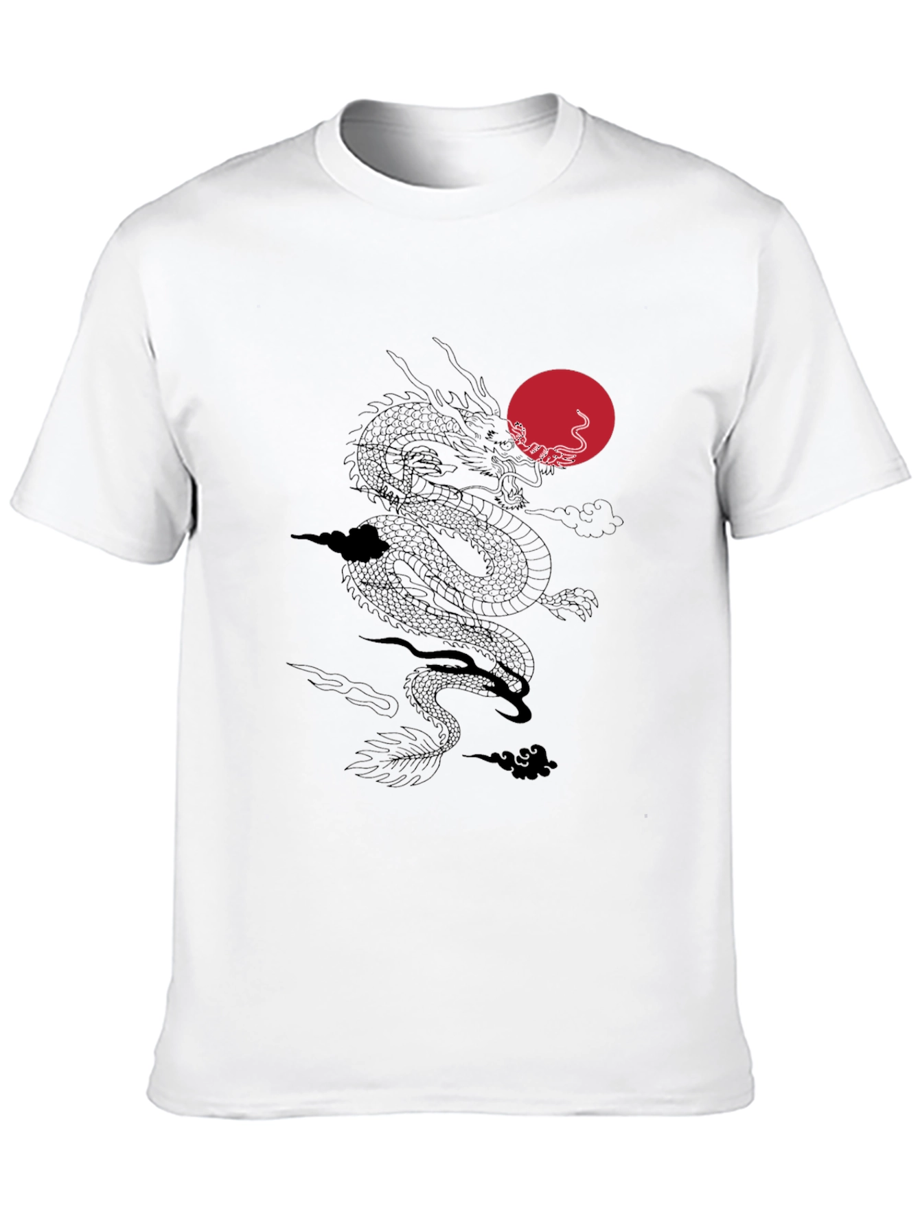 Dragon & Sun Graphic Tee - Black Casual T-Shirt