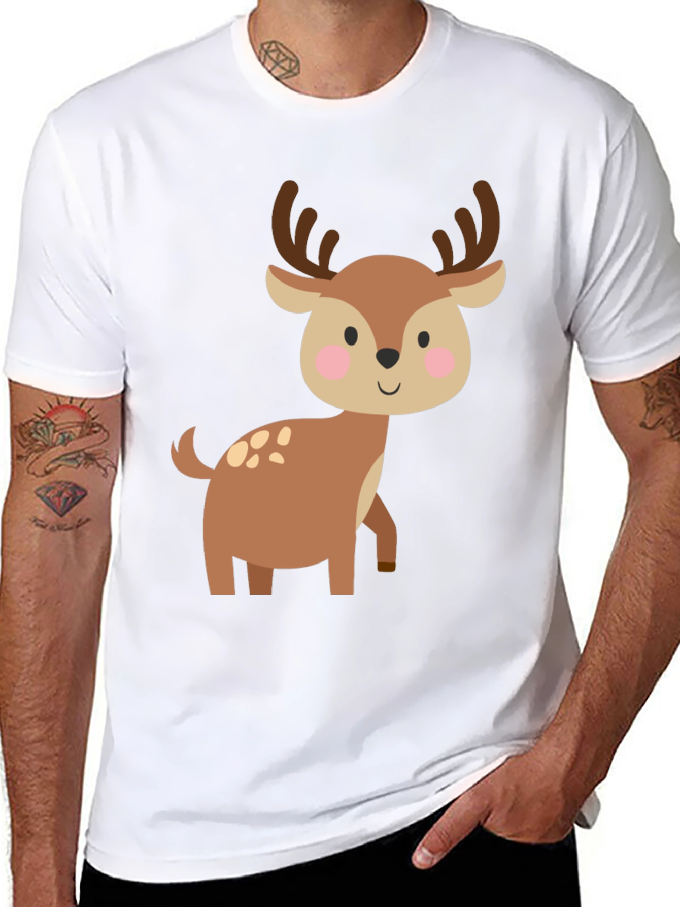 Cute Deer Graphic Tee - Black Cotton Blend