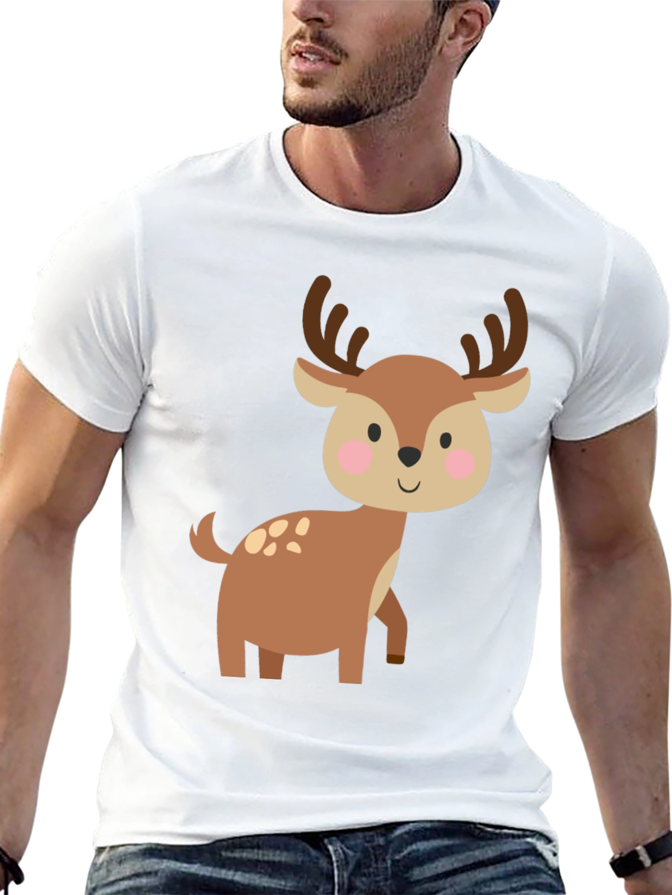 Cute Deer Graphic Tee - Black Cotton Blend