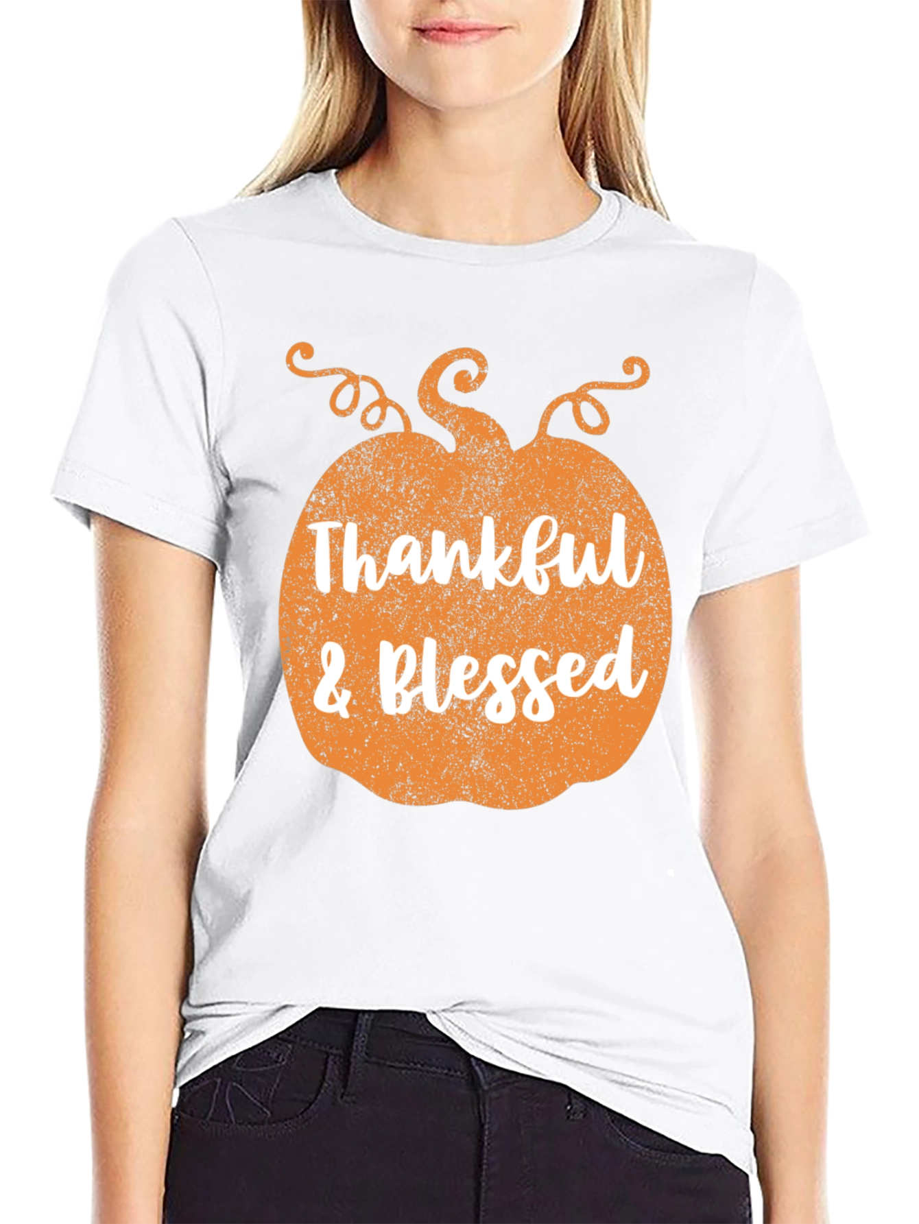 Thankful & Blessed Pumpkin Graphic Tee - Black