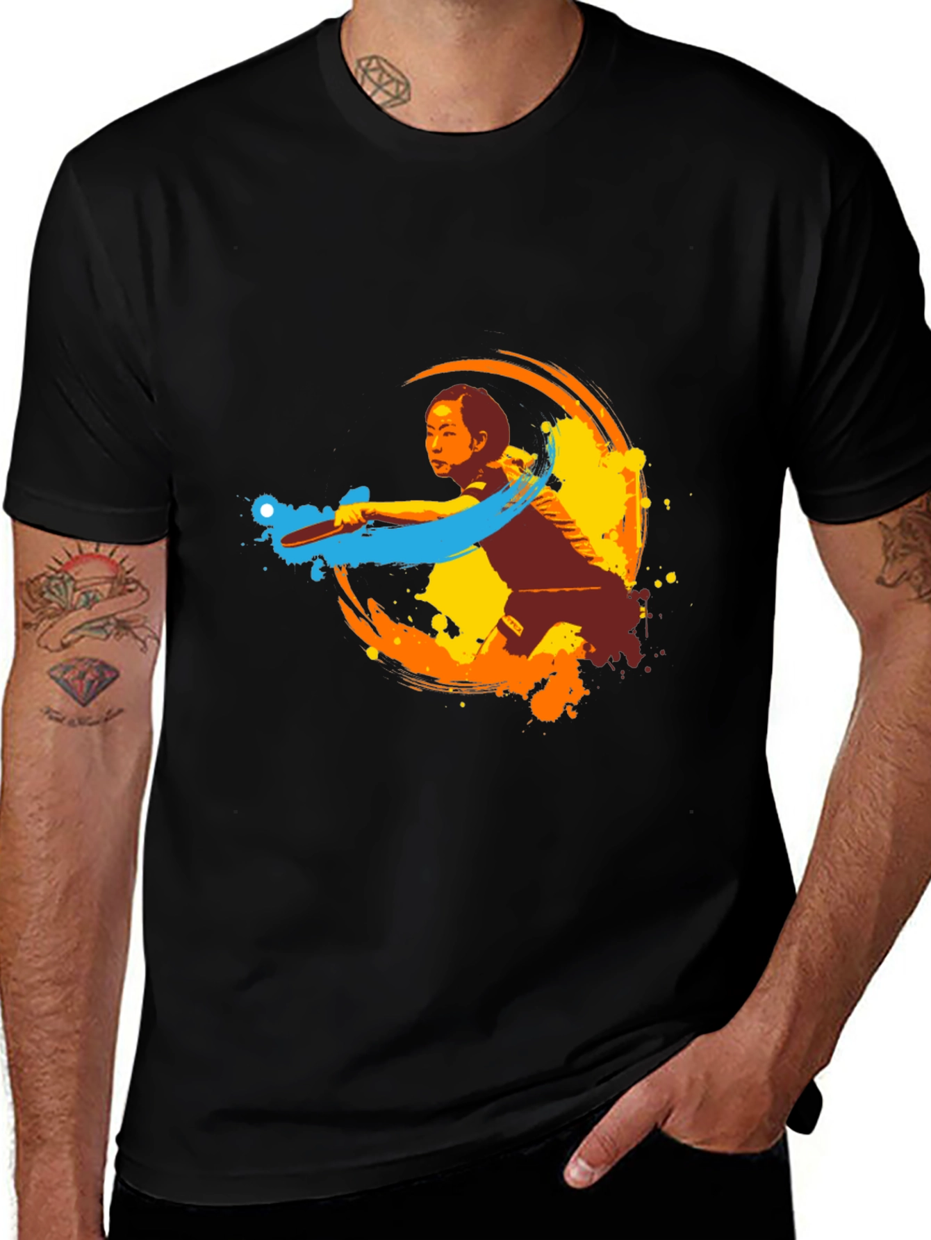 Table Tennis Player Graphic Tee - Black