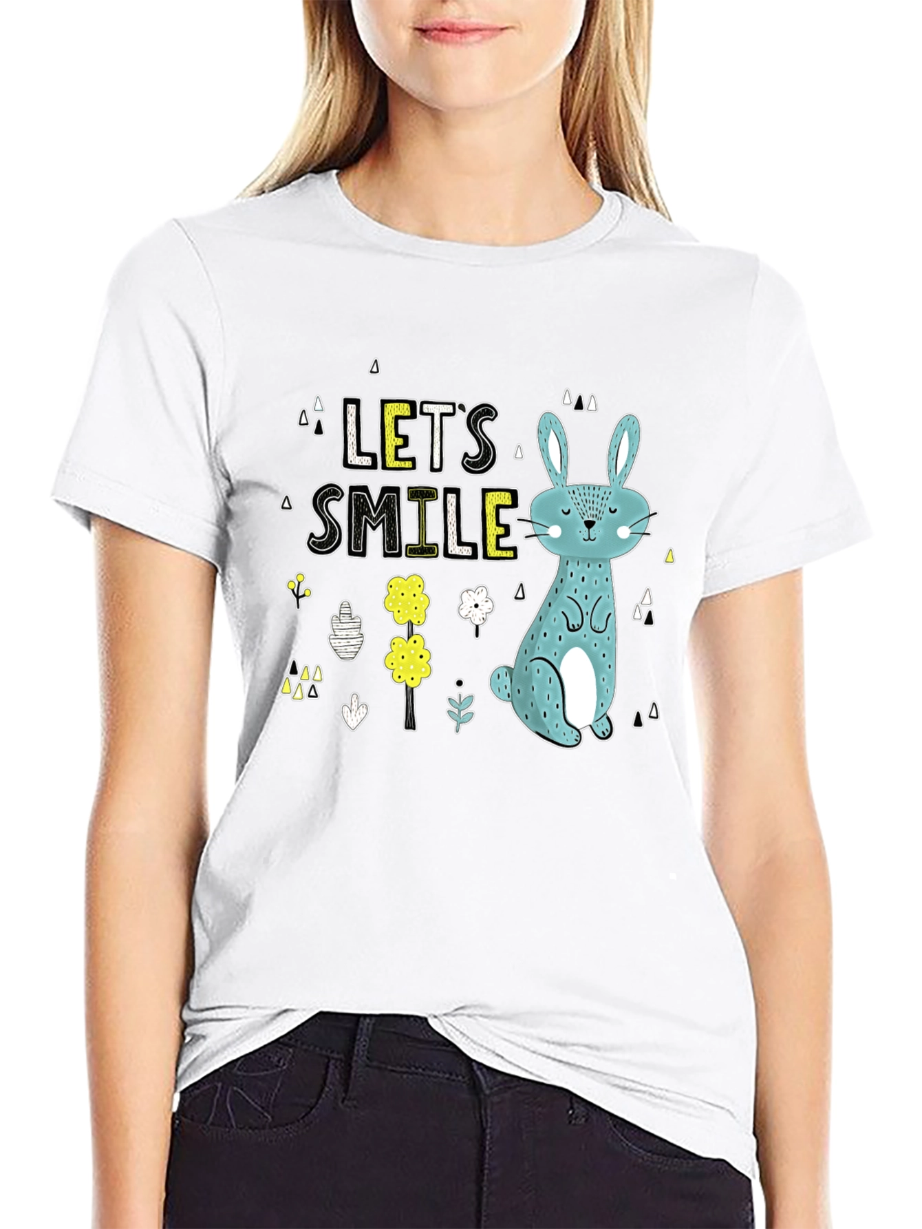 Lets Smile Bunny Graphic T-Shirt