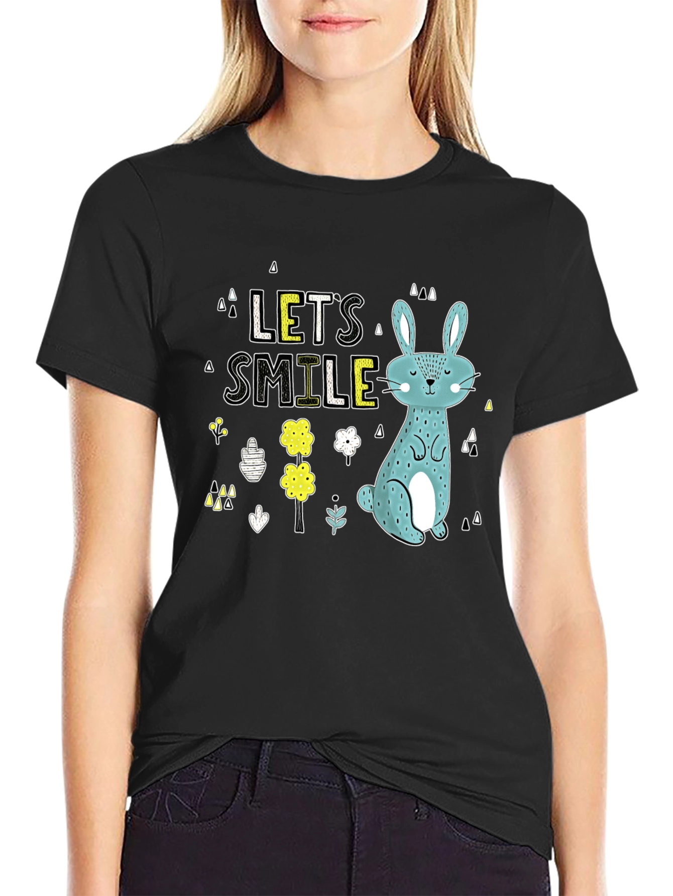 Lets Smile Bunny Graphic T-Shirt