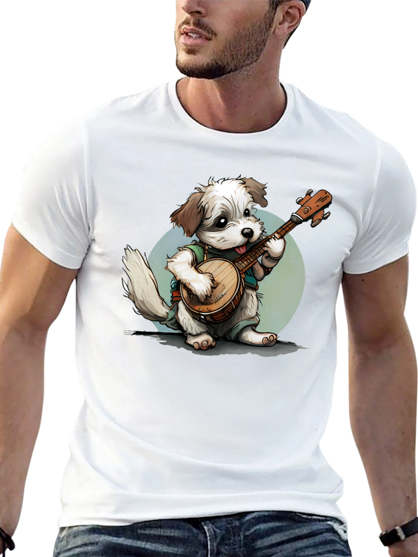 Dog Playing Banjo Graphic T-Shirt