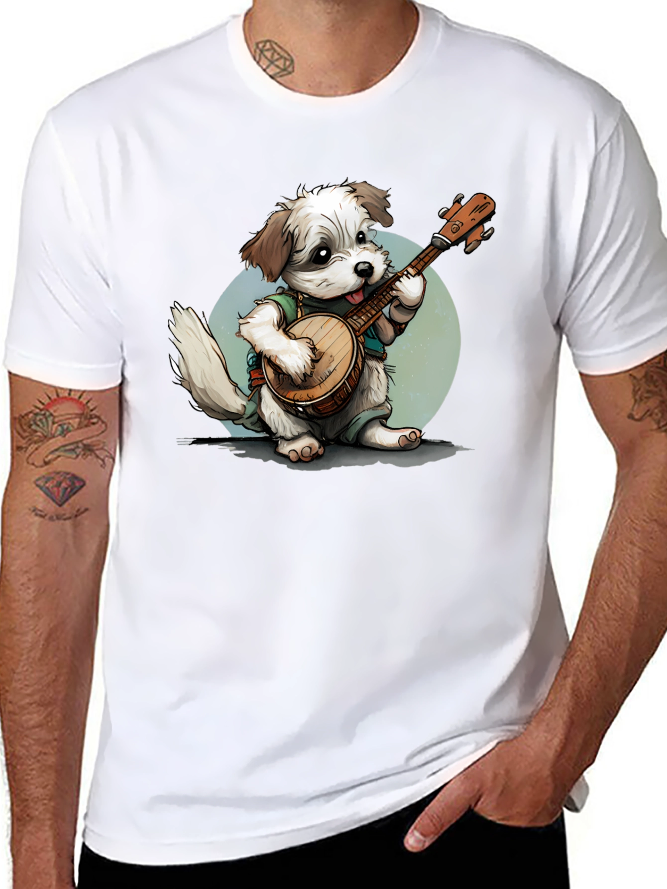 Dog Playing Banjo Graphic T-Shirt