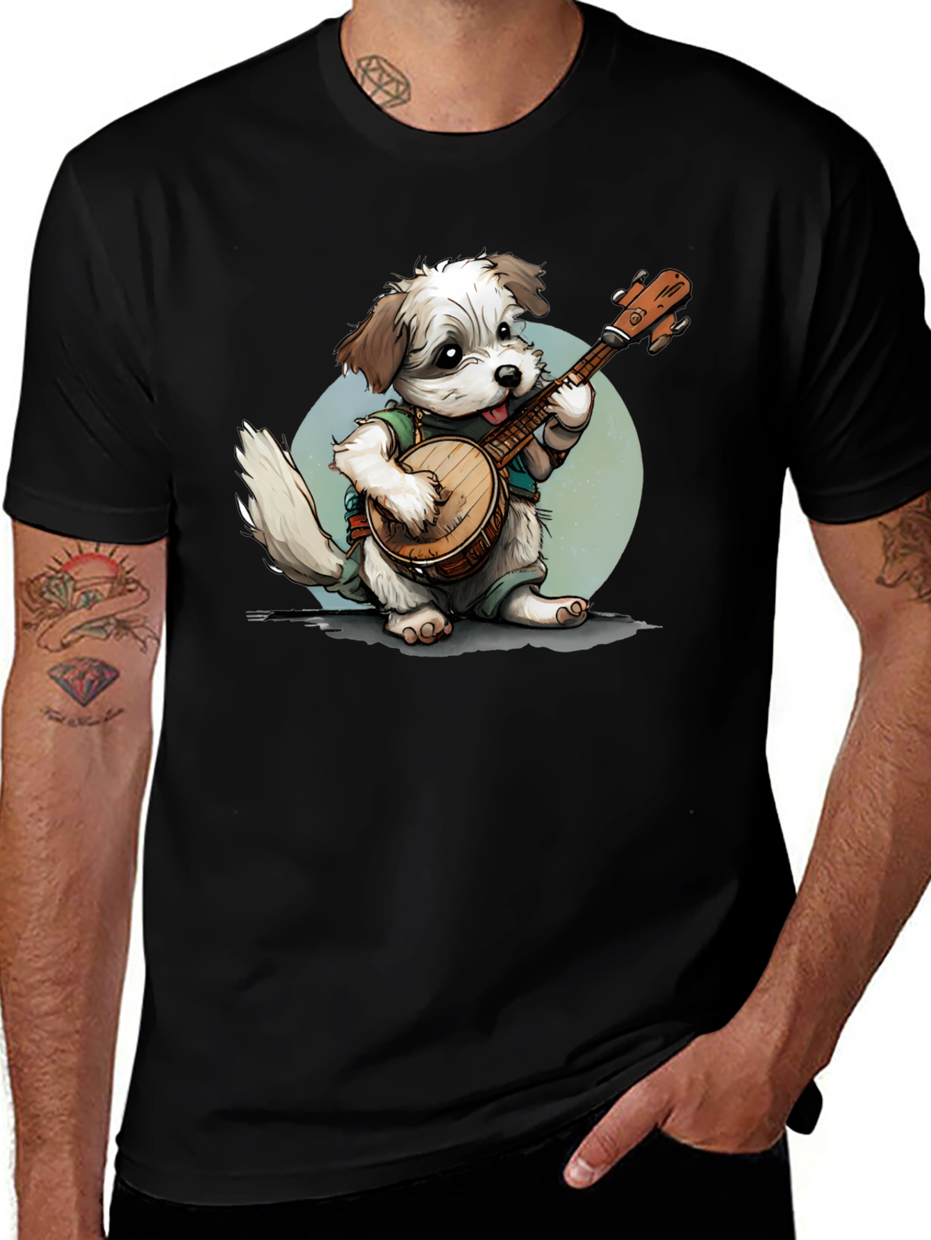 Dog Playing Banjo Graphic T-Shirt