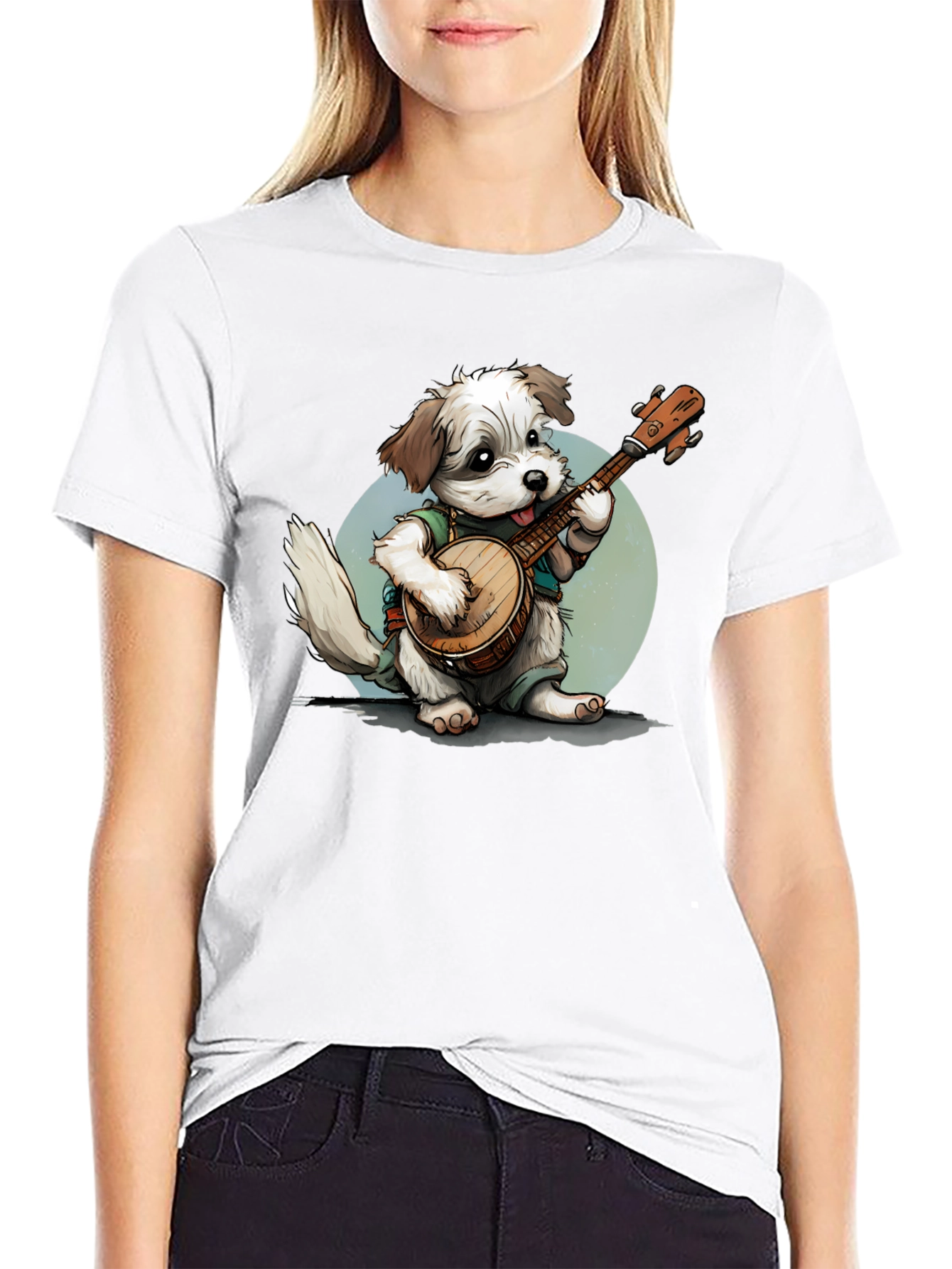 Dog Playing Banjo Graphic T-Shirt