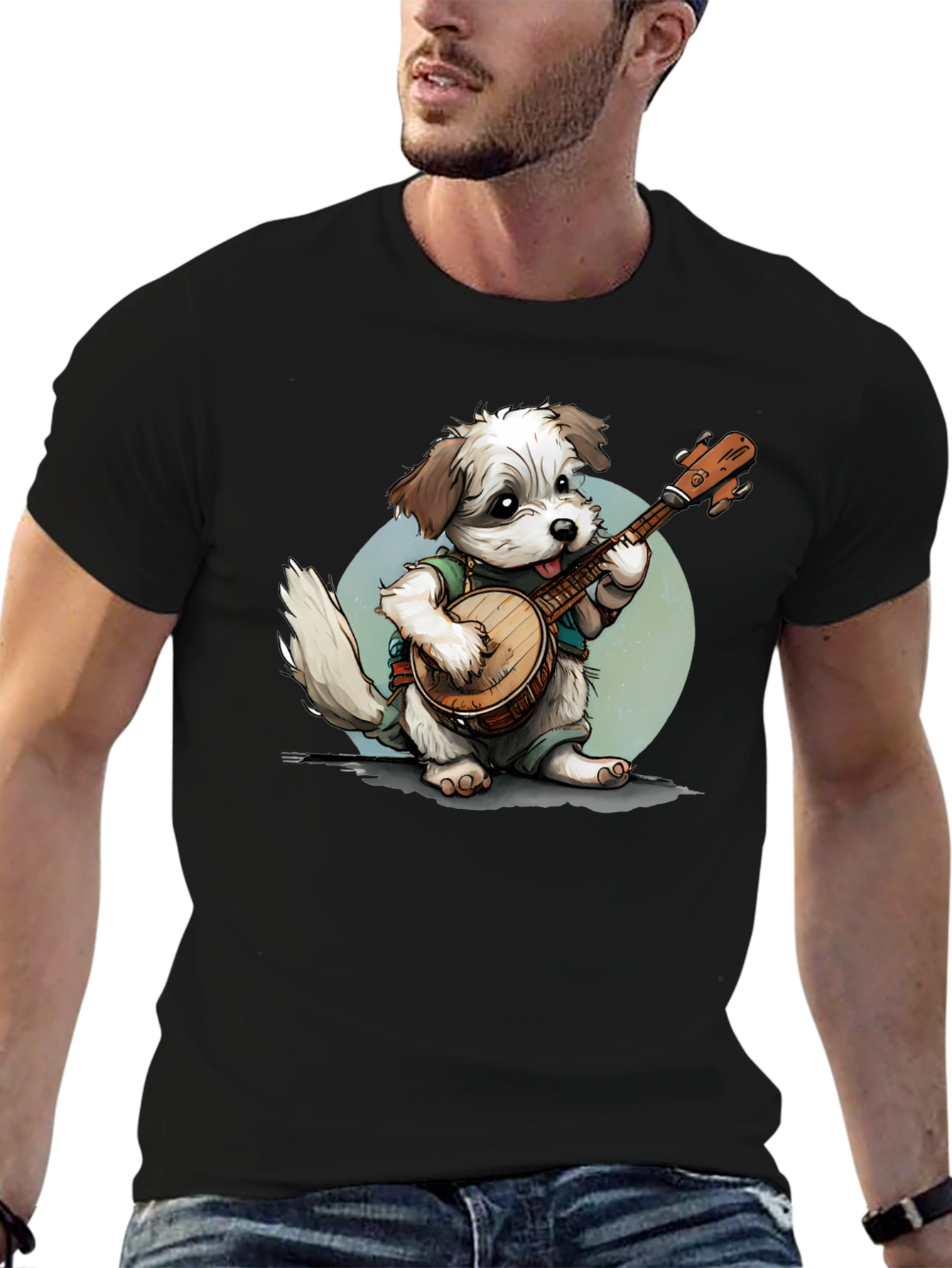 Dog Playing Banjo Graphic T-Shirt