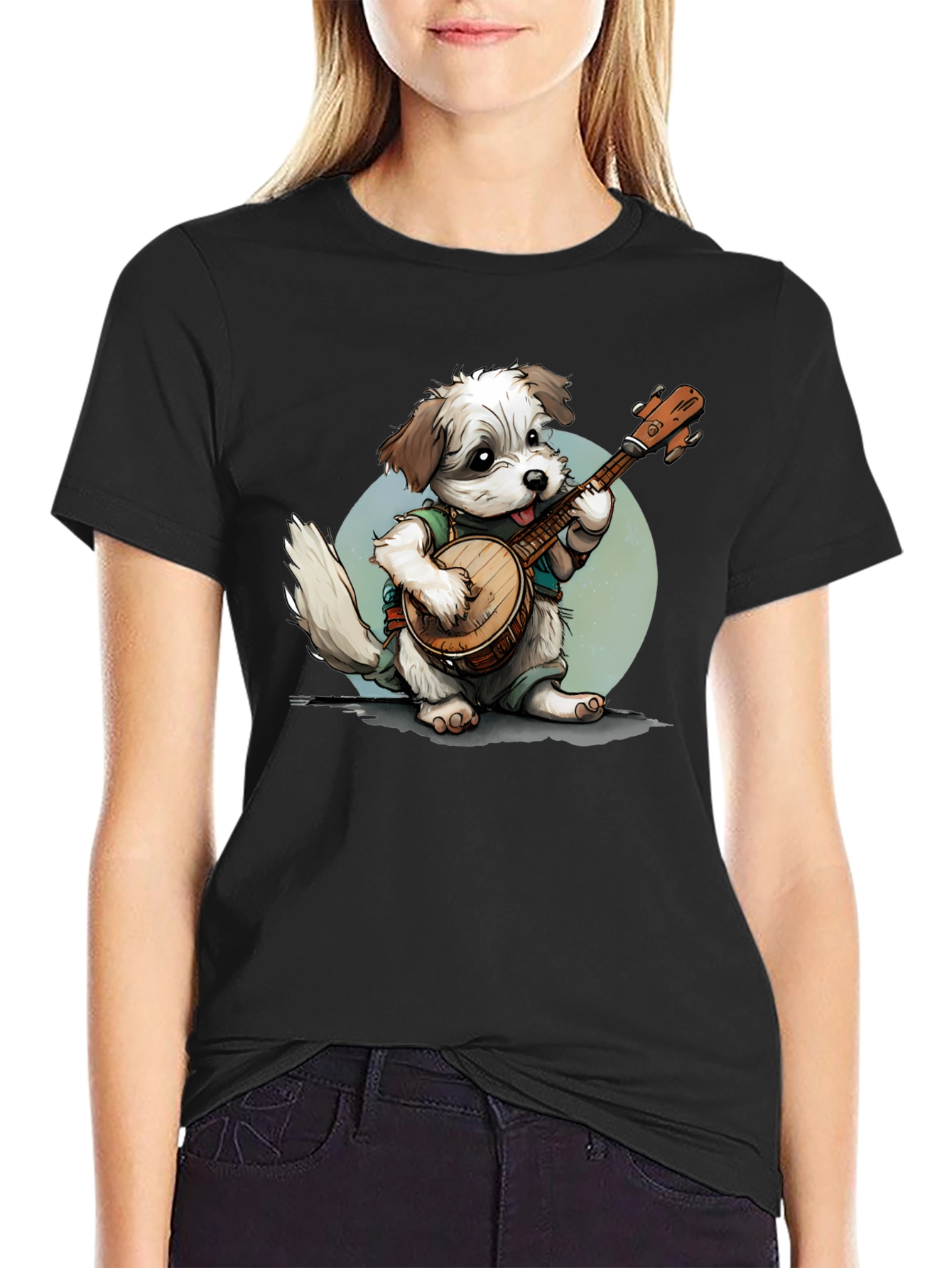 Dog Playing Banjo Graphic T-Shirt