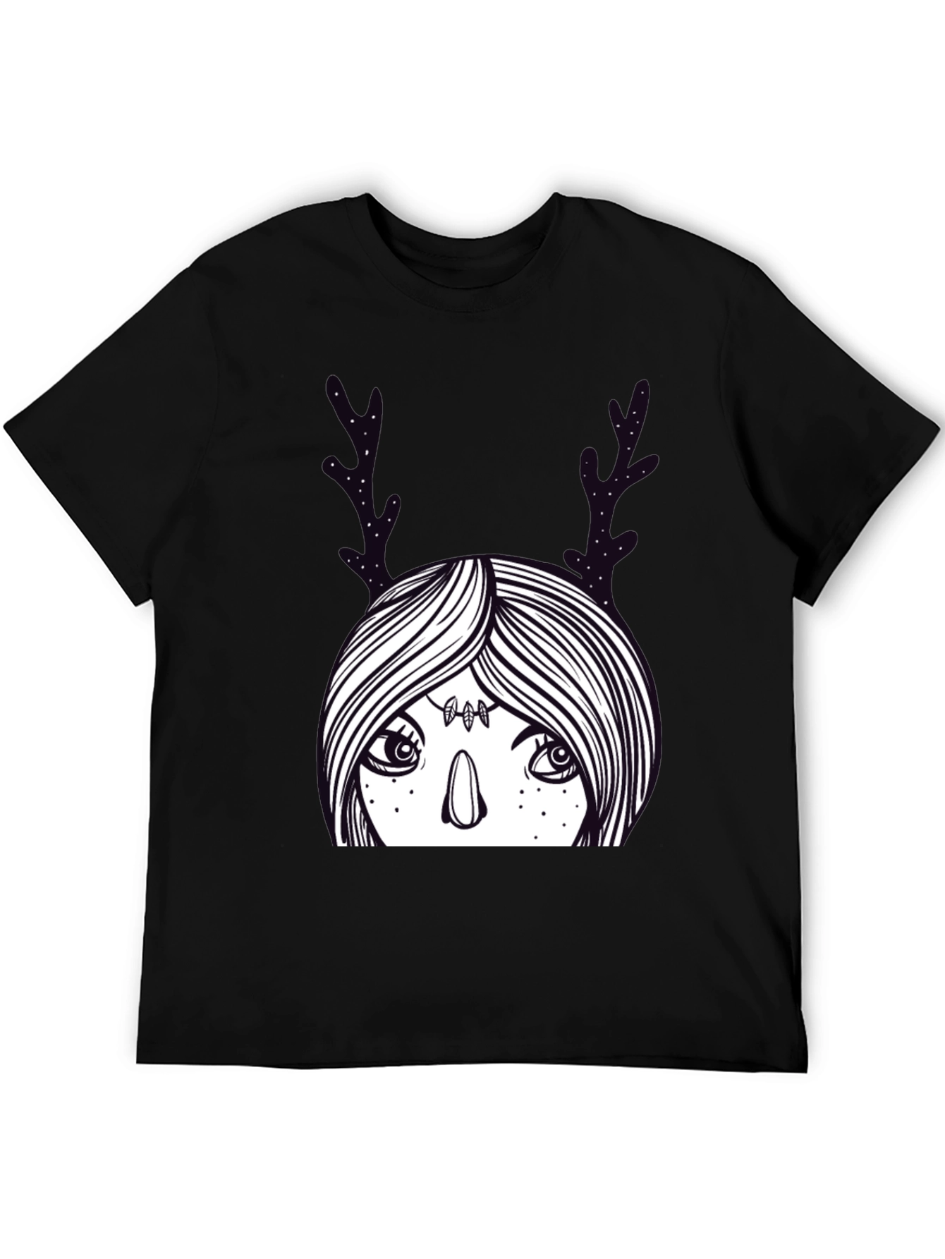 Mystic Deer Woman Graphic Tee - Black Cotton Blend