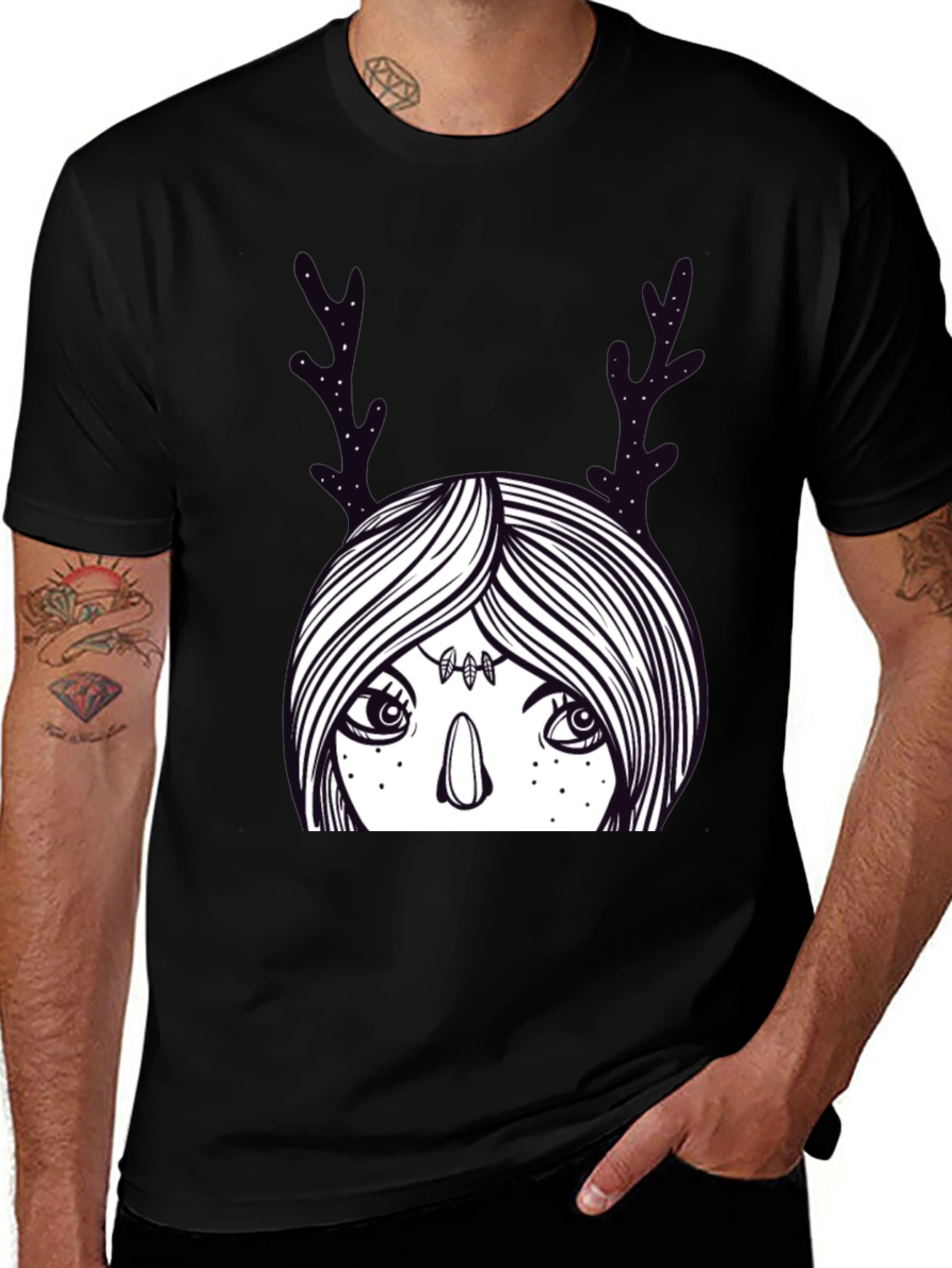 Mystic Deer Woman Graphic Tee - Black Cotton Blend