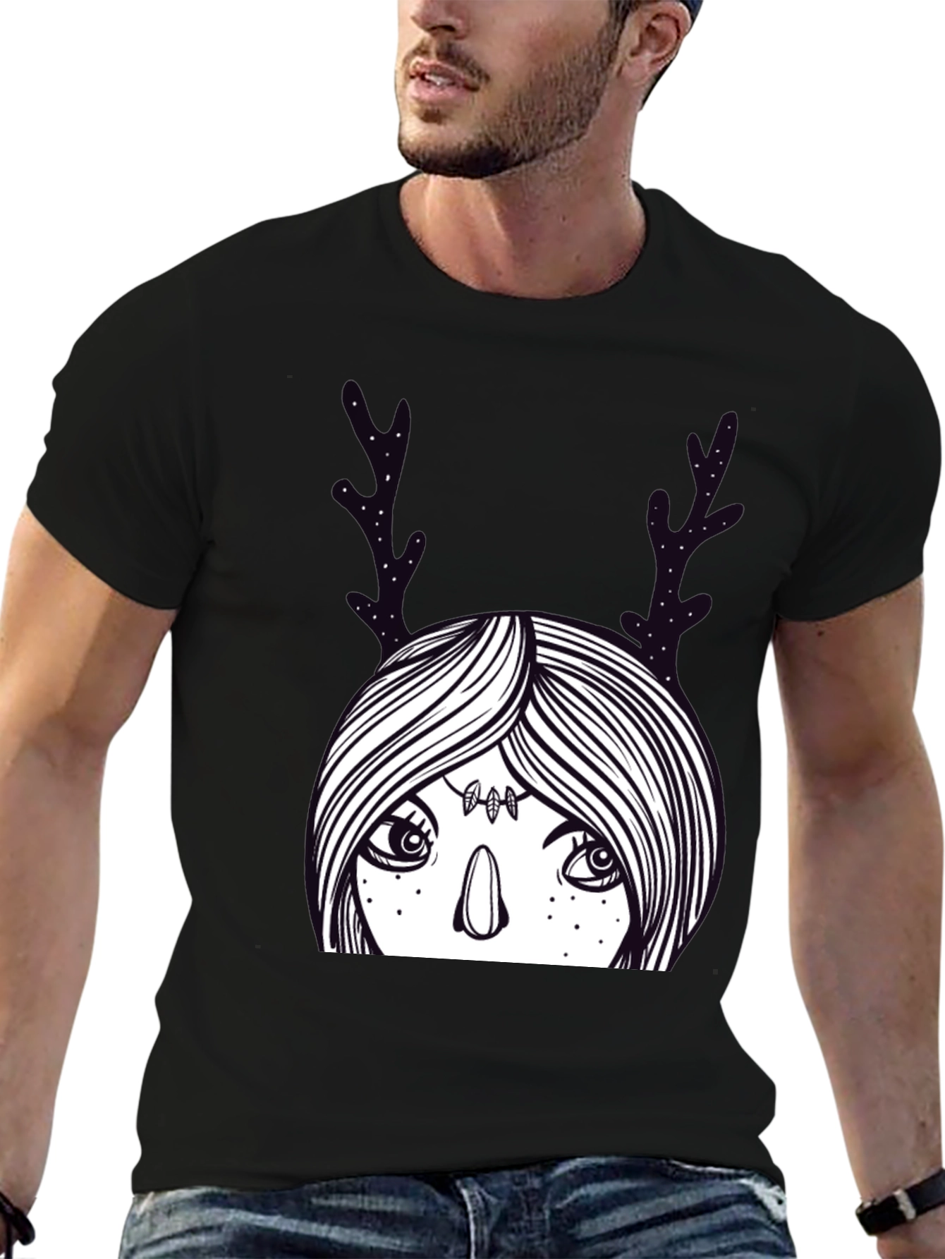 Mystic Deer Woman Graphic Tee - Black Cotton Blend