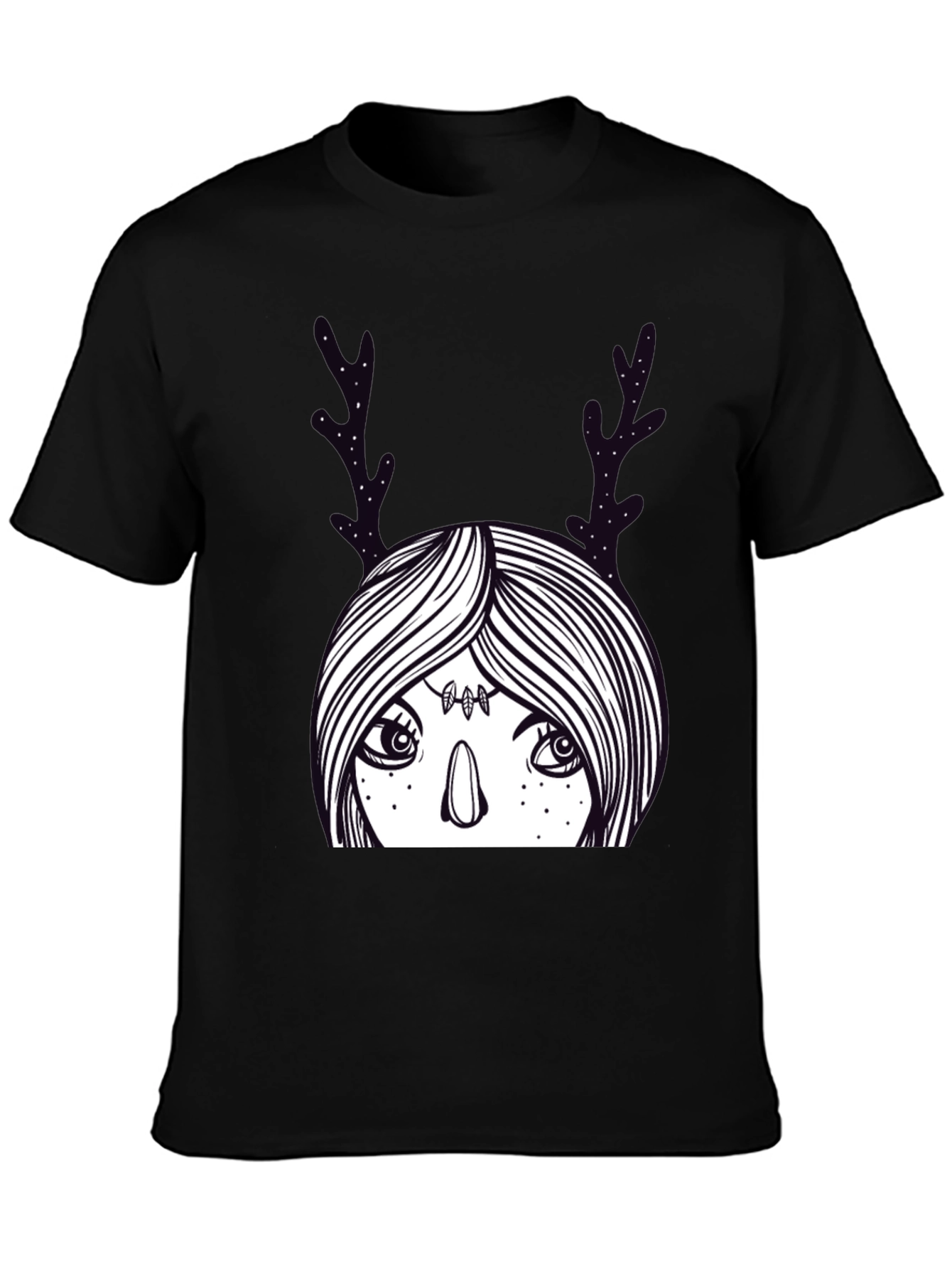 Mystic Deer Woman Graphic Tee - Black Cotton Blend