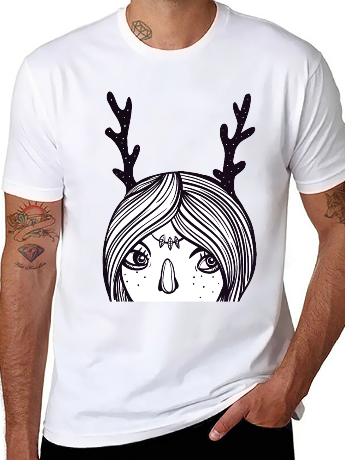 Mystic Deer Woman Graphic Tee - Black Cotton Blend