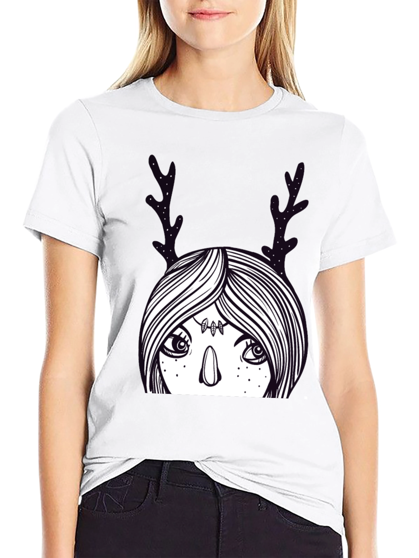 Mystic Deer Woman Graphic Tee - Black Cotton Blend