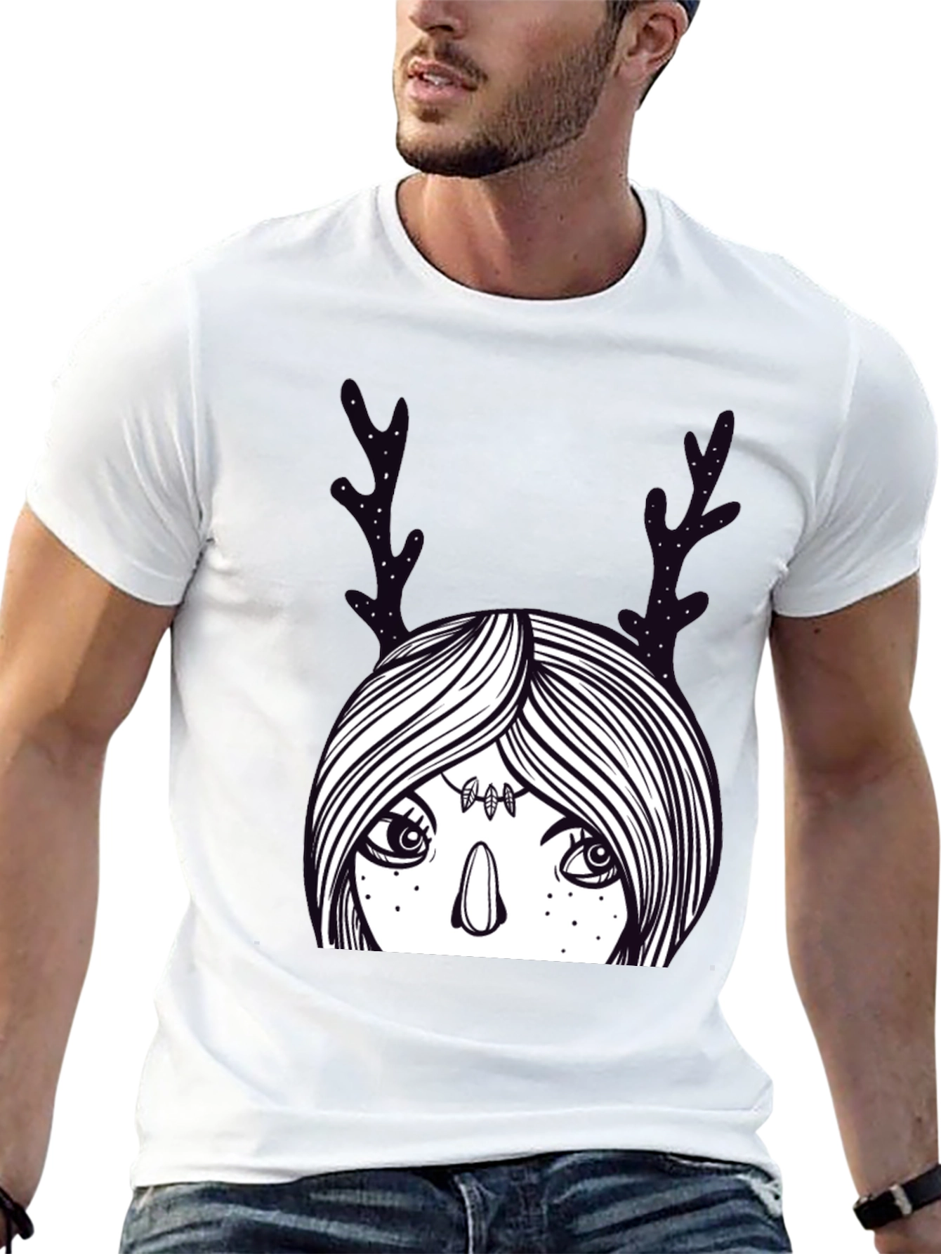 Mystic Deer Woman Graphic Tee - Black Cotton Blend