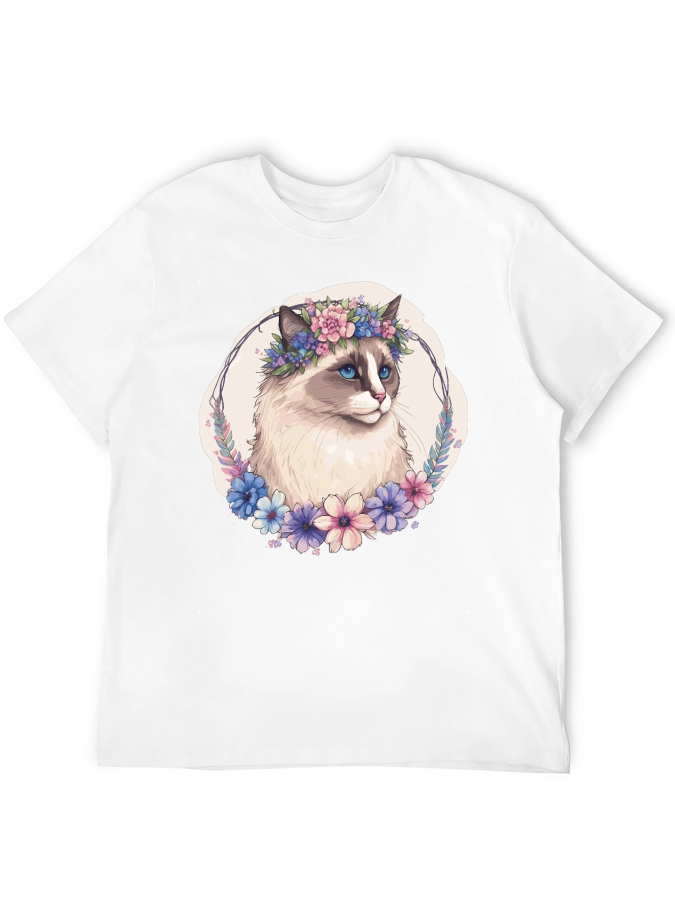 Floral Crown Cat T-Shirt - Unisex Black Tee
