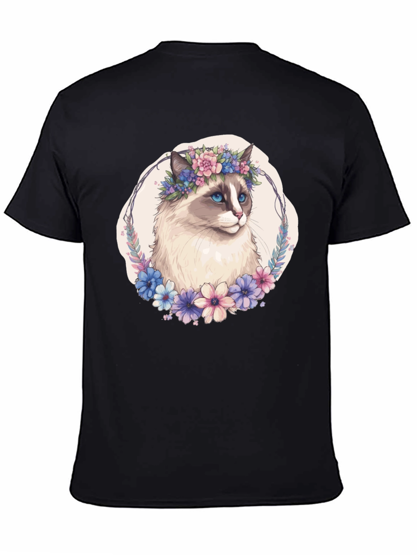 Floral Crown Cat T-Shirt - Unisex Black Tee