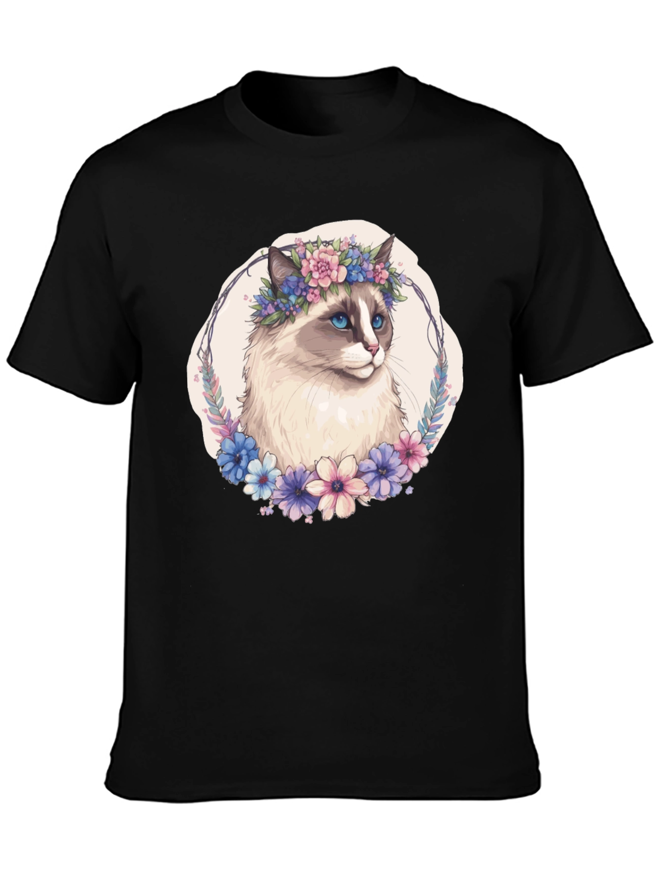 Floral Crown Cat T-Shirt - Unisex Black Tee