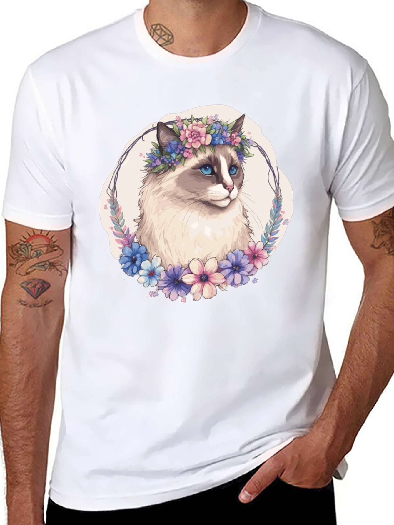 Floral Crown Cat T-Shirt - Unisex Black Tee