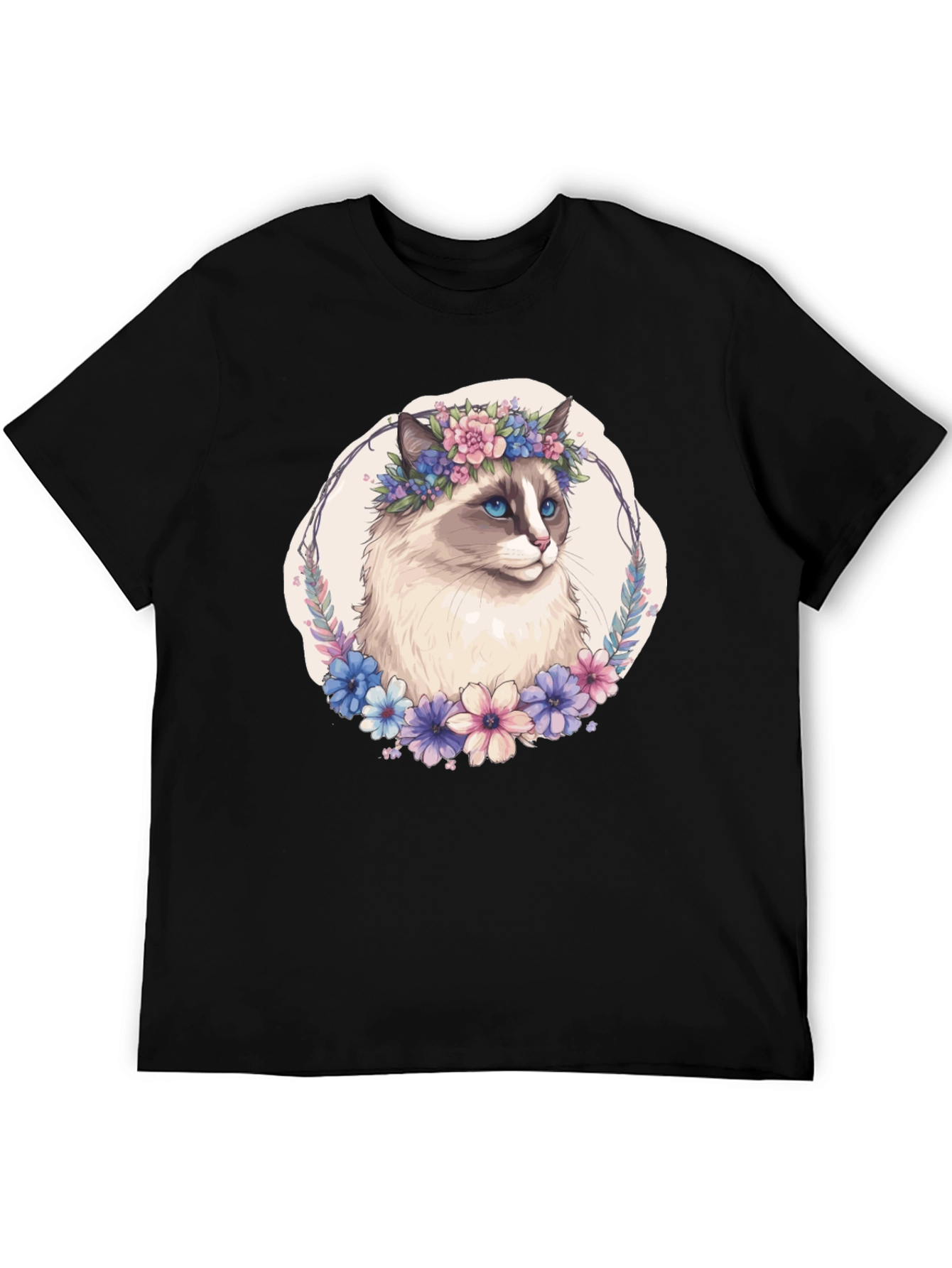 Floral Crown Cat T-Shirt - Unisex Black Tee
