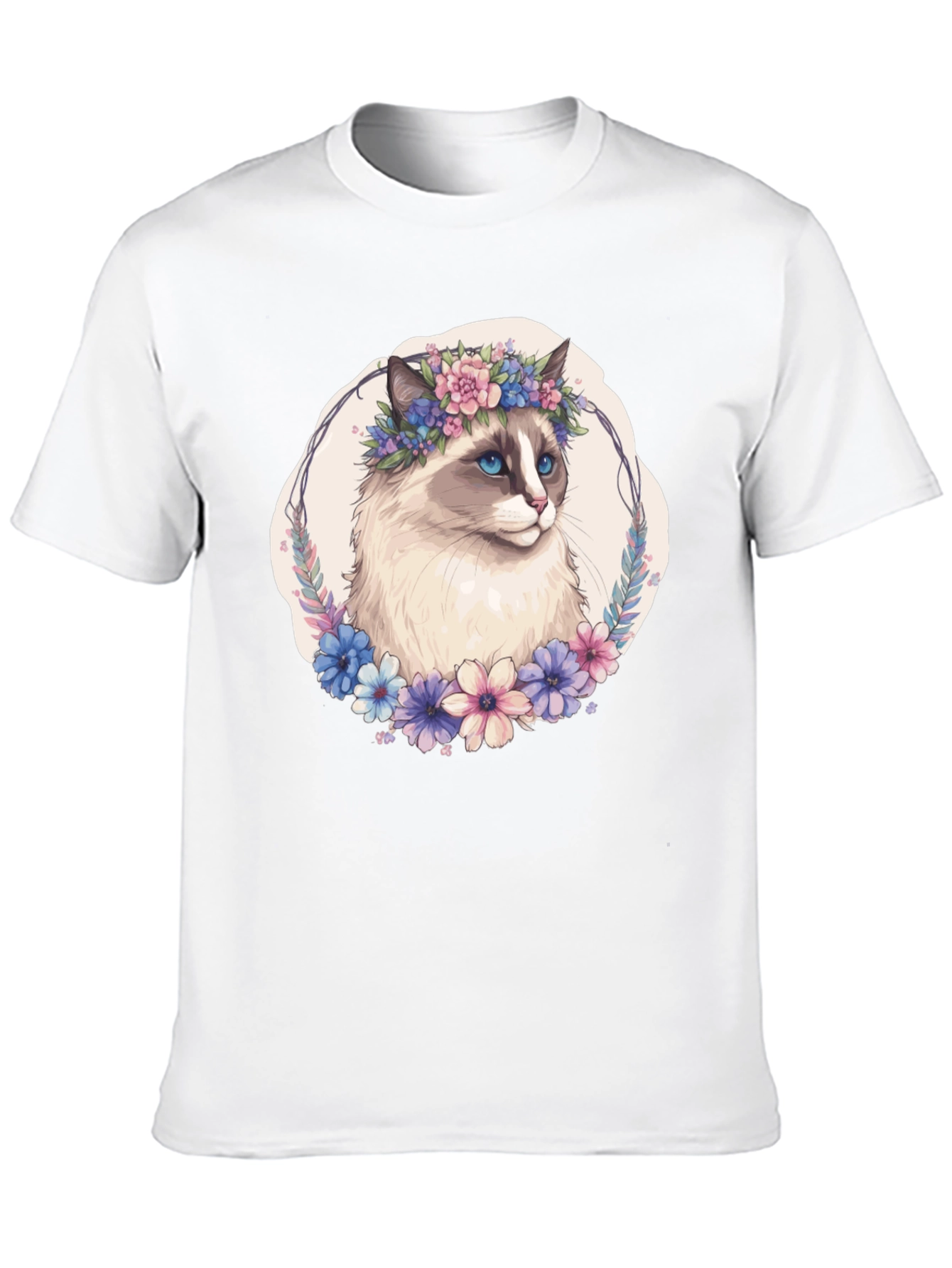 Floral Crown Cat T-Shirt - Unisex Black Tee