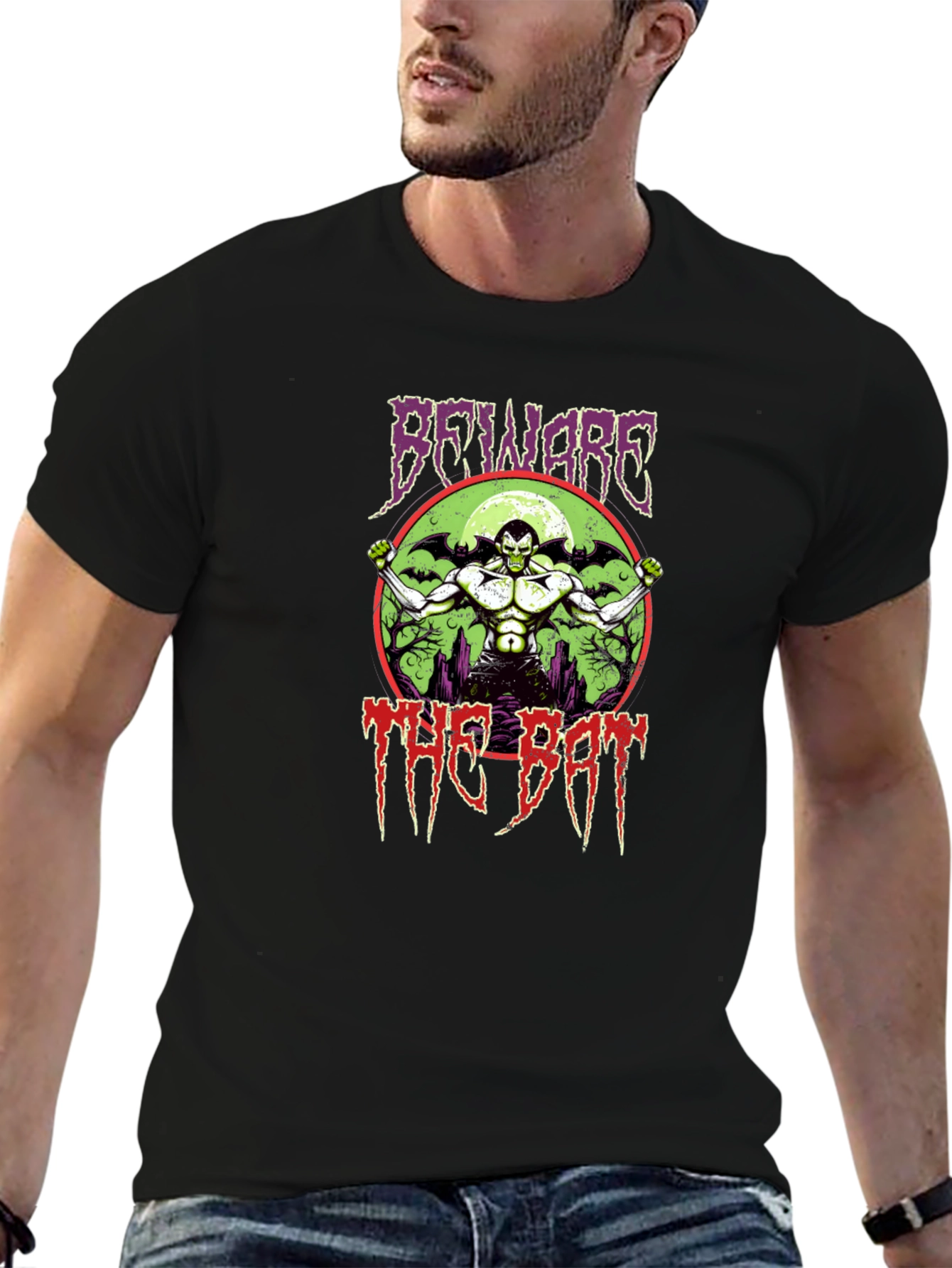 Beware the Bat Graphic Print Black T-Shirt