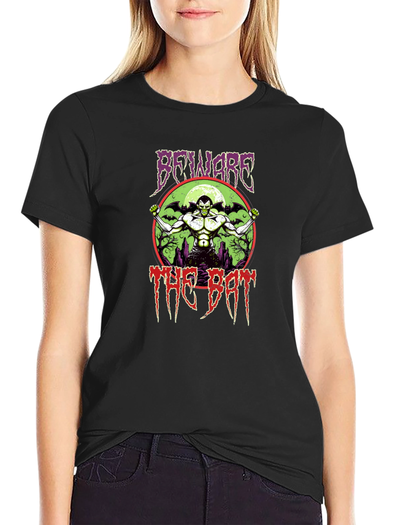 Beware the Bat Graphic Print Black T-Shirt