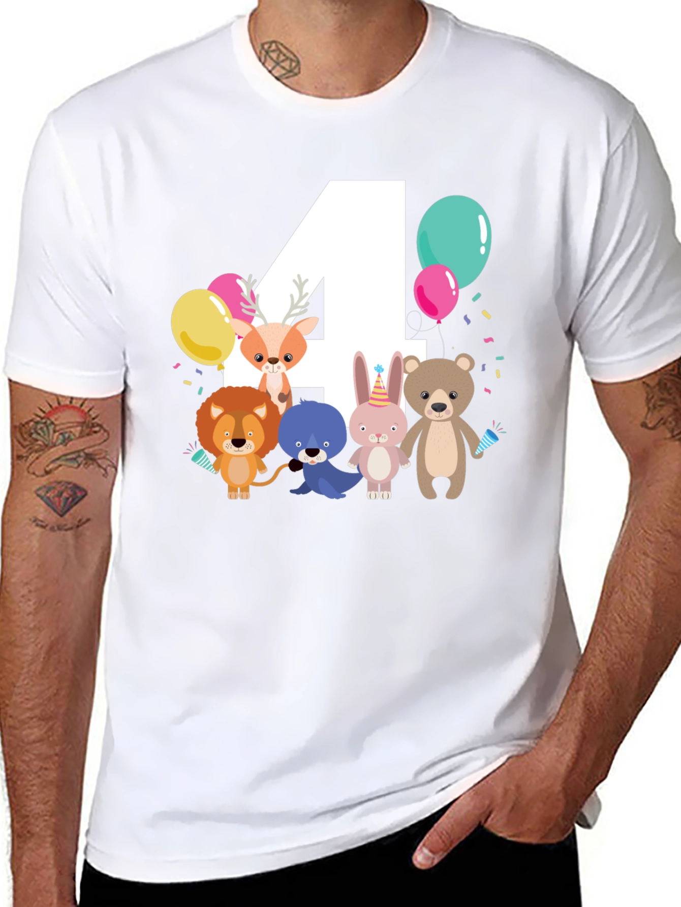 Cute Cartoon Animals 4th Birthday T-Shirt