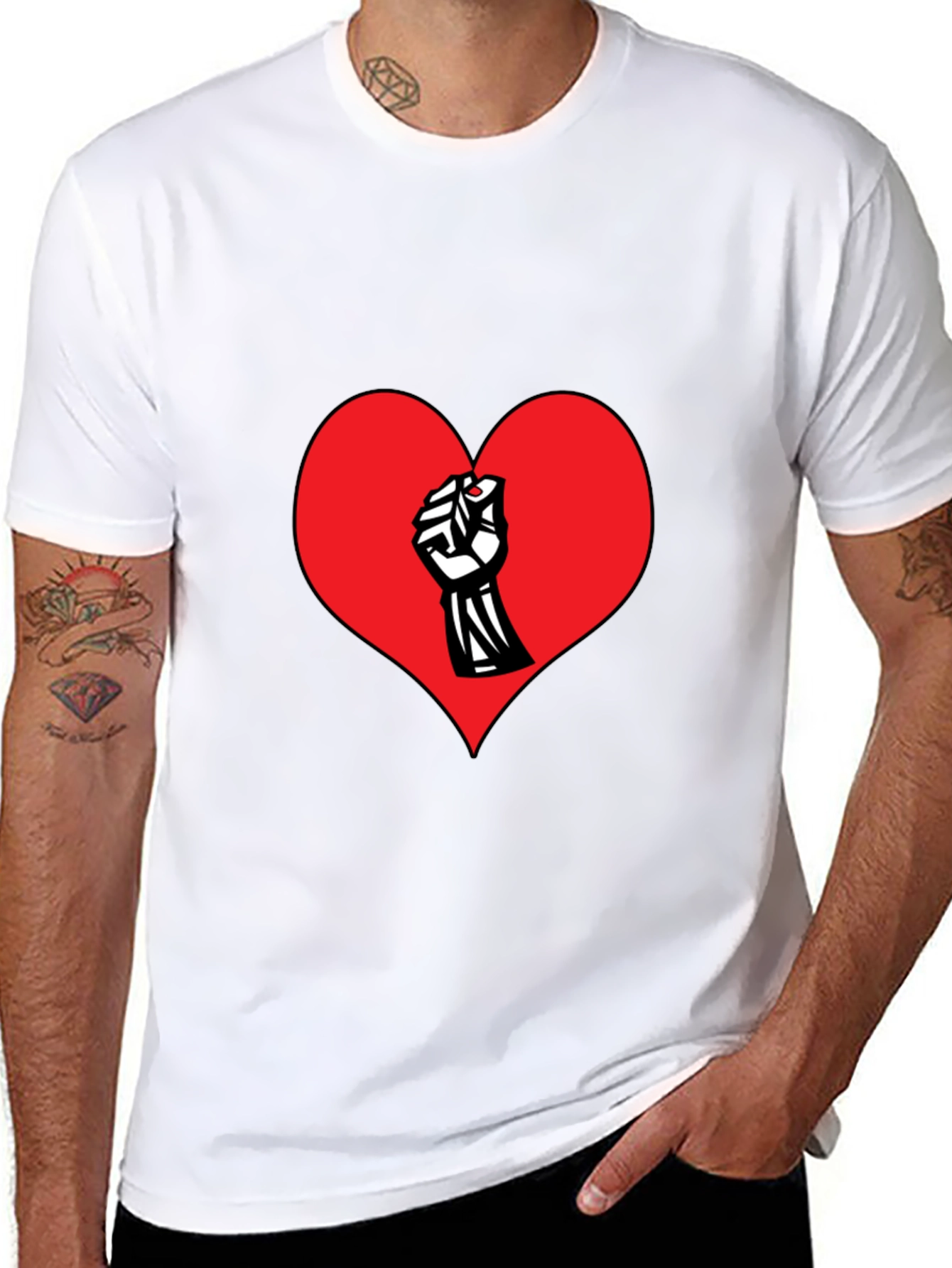Heart Fist Graphic Print Crew Neck T-Shirt