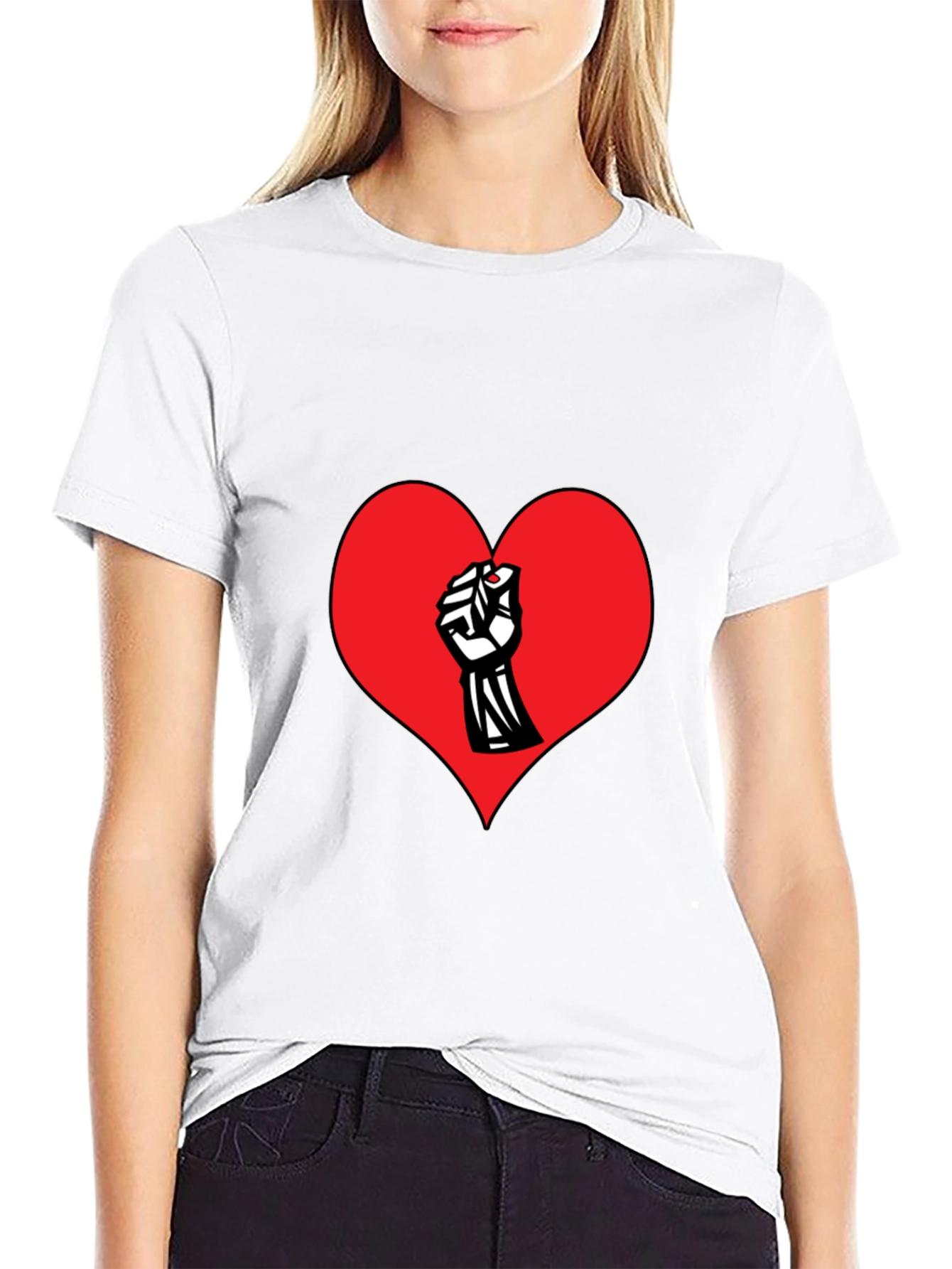 Heart Fist Graphic Print Crew Neck T-Shirt