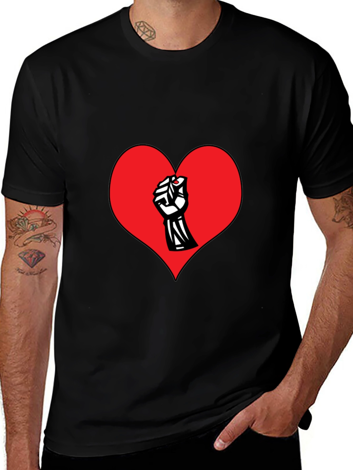 Heart Fist Graphic Print Crew Neck T-Shirt