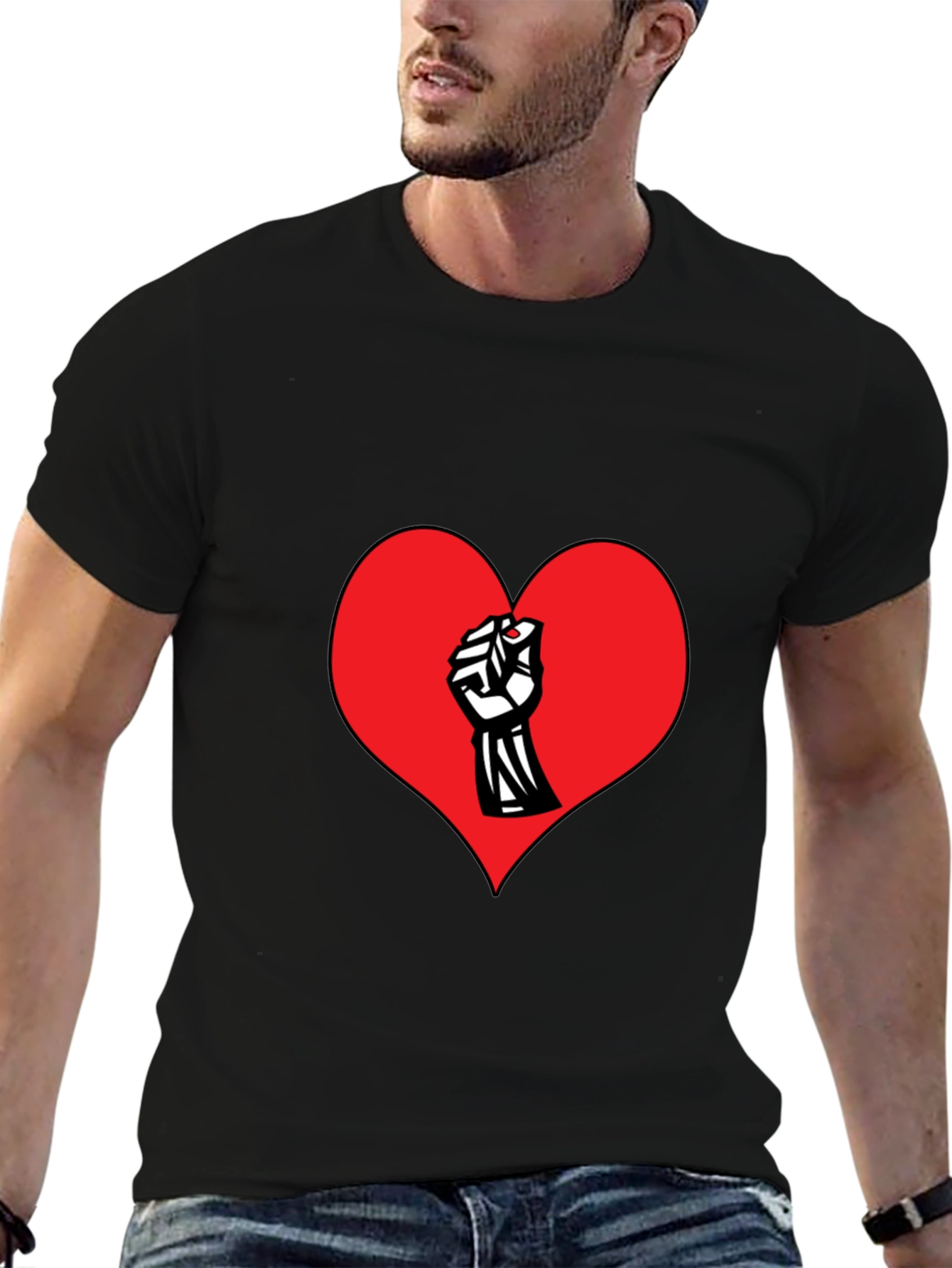 Heart Fist Graphic Print Crew Neck T-Shirt