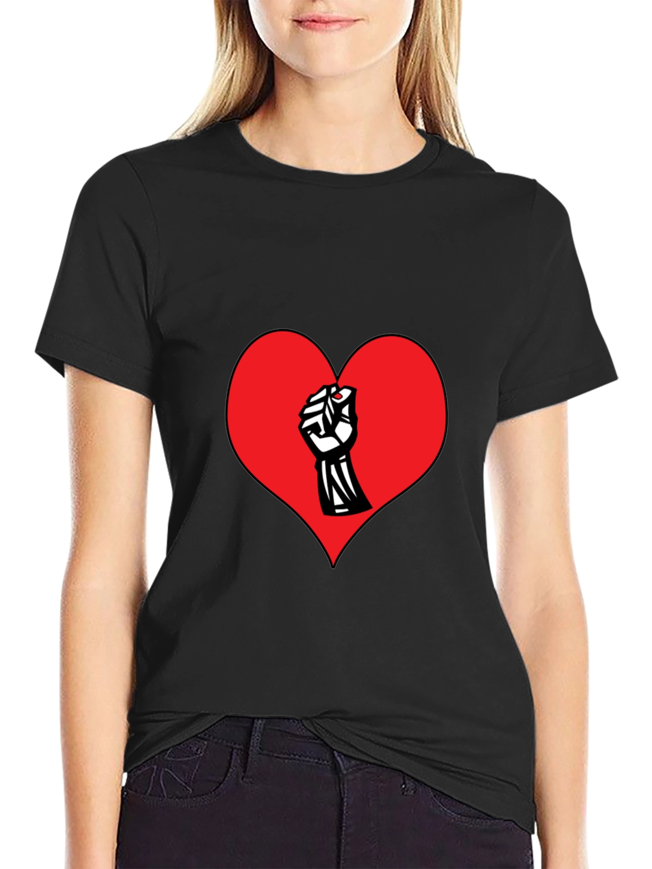Heart Fist Graphic Print Crew Neck T-Shirt