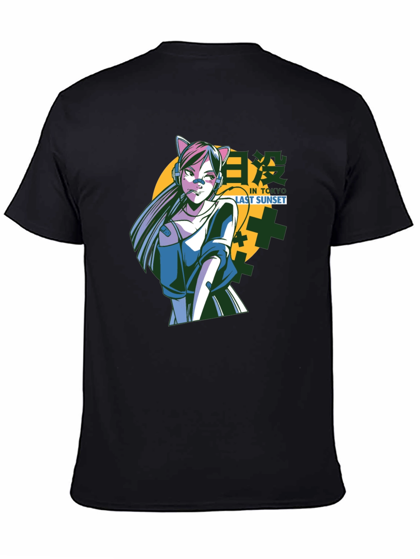 Anime Cat Girl T-Shirt - Tokyo Sunset Design