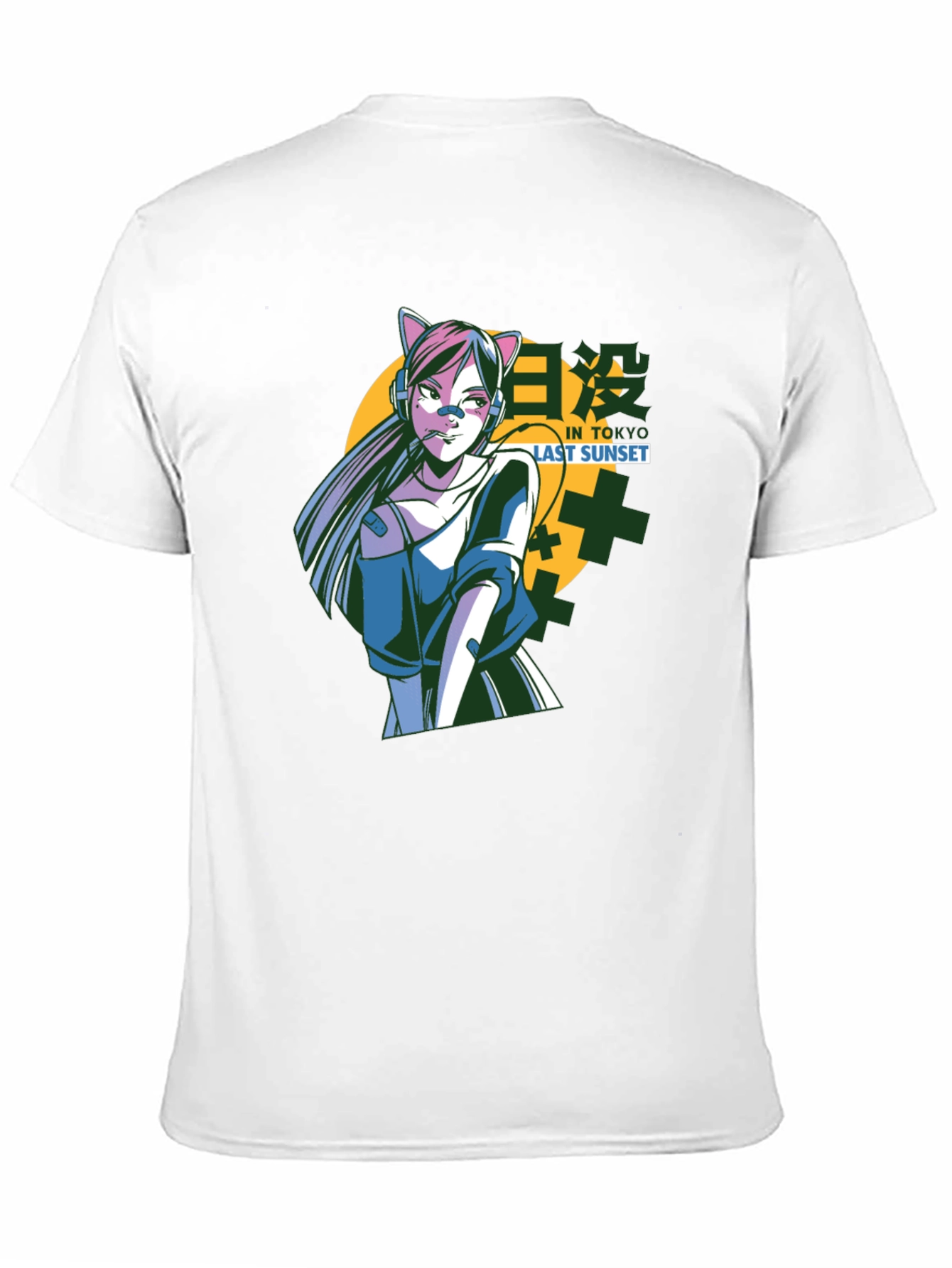 Anime Cat Girl T-Shirt - Tokyo Sunset Design