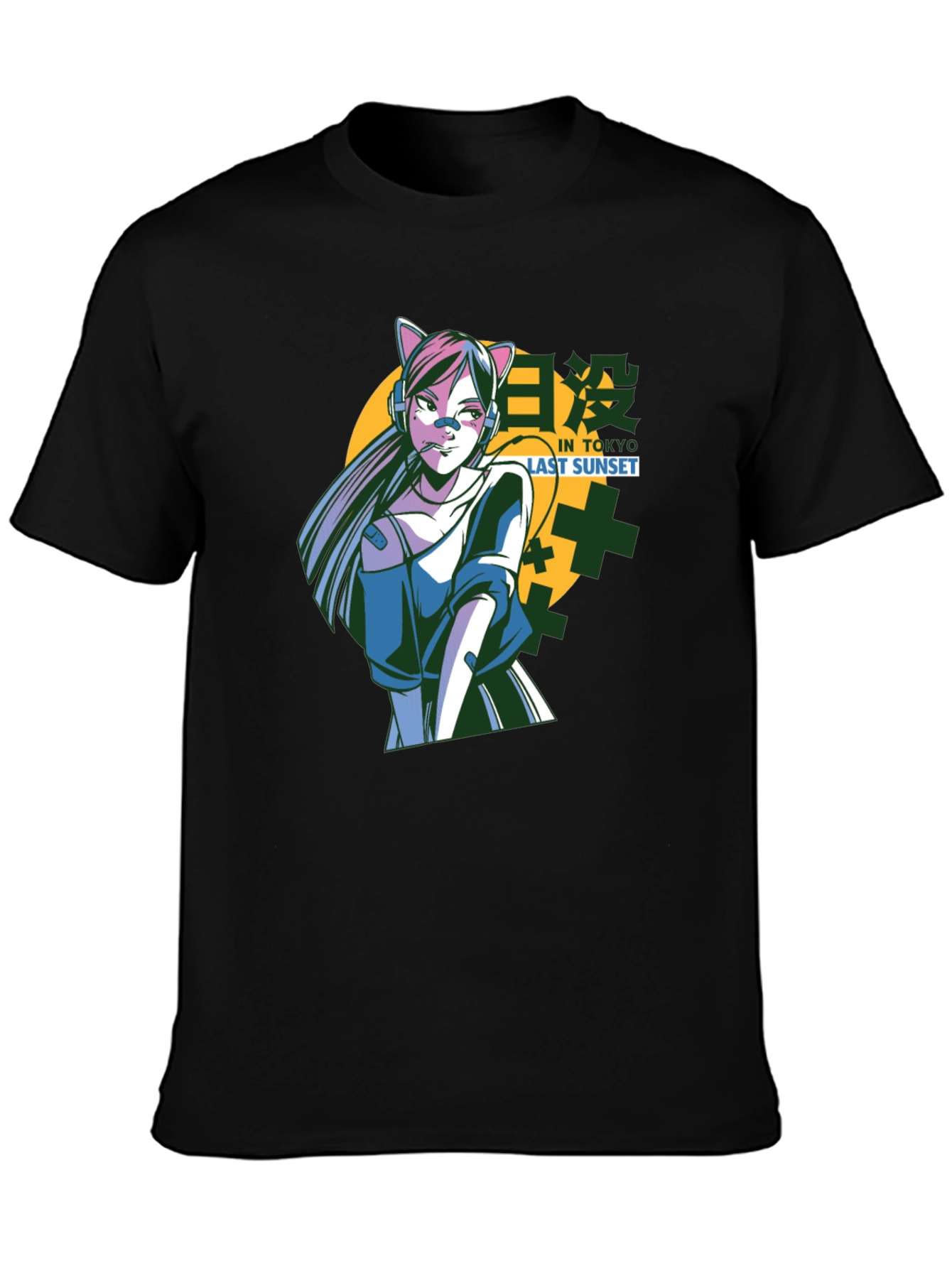 Anime Cat Girl T-Shirt - Tokyo Sunset Design
