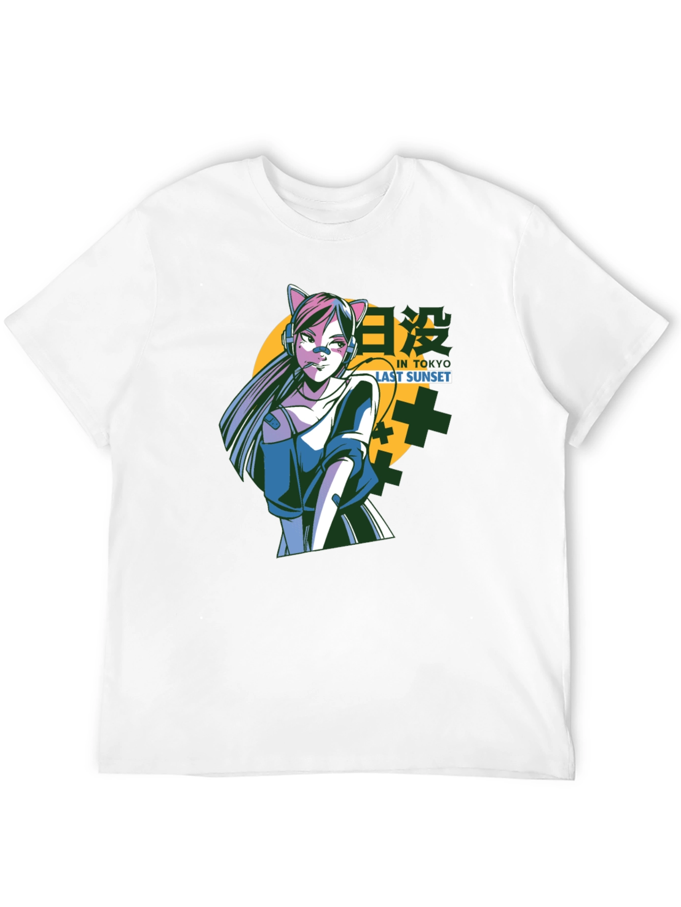Anime Cat Girl T-Shirt - Tokyo Sunset Design