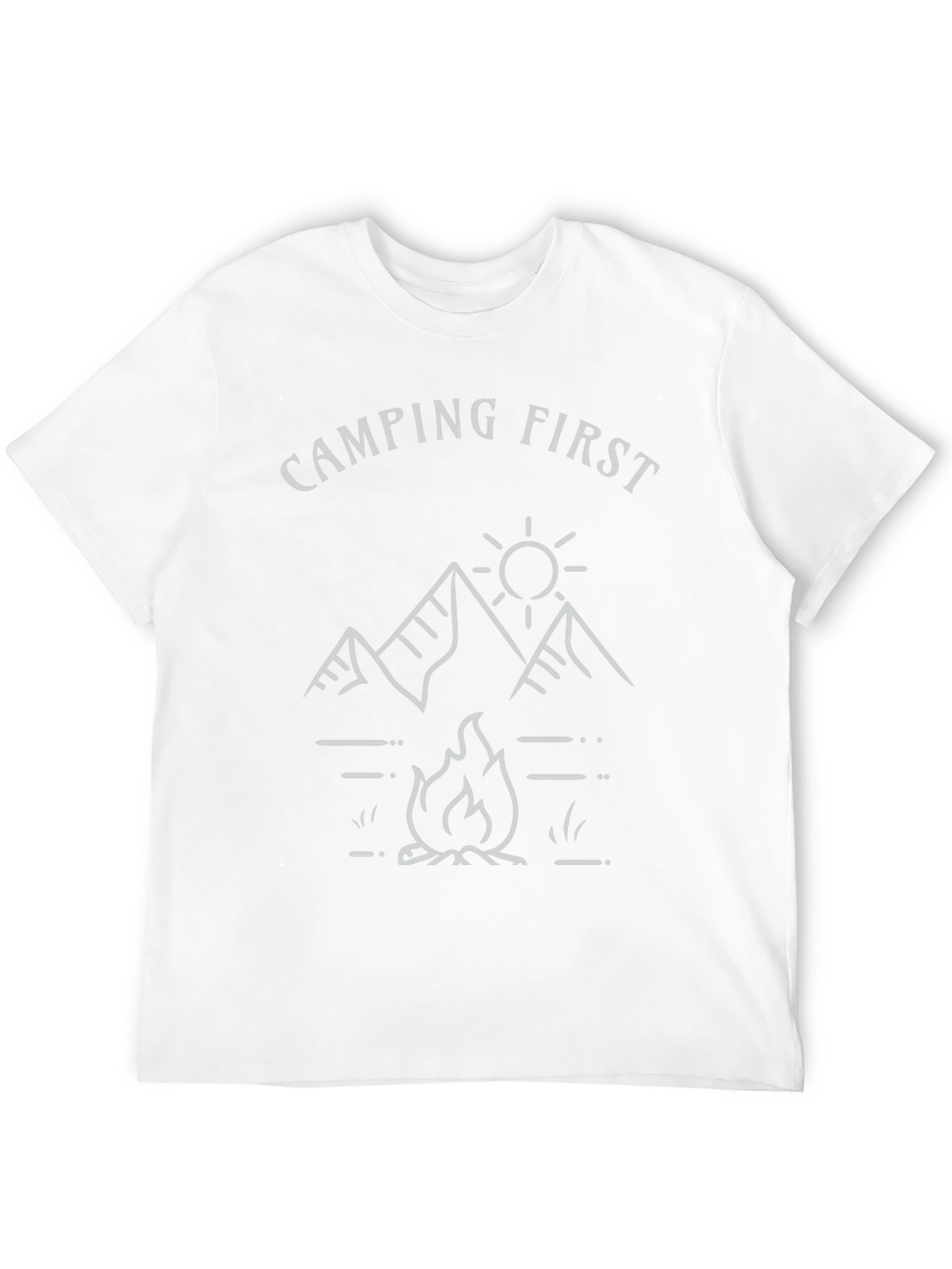 Camping First T-Shirt | Mountain & Campfire Design