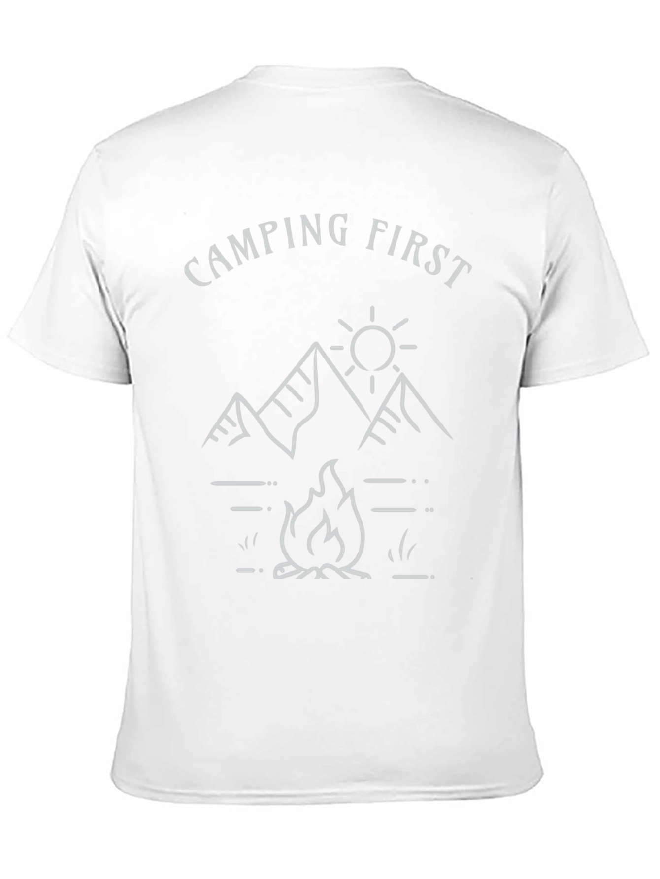 Camping First T-Shirt | Mountain & Campfire Design