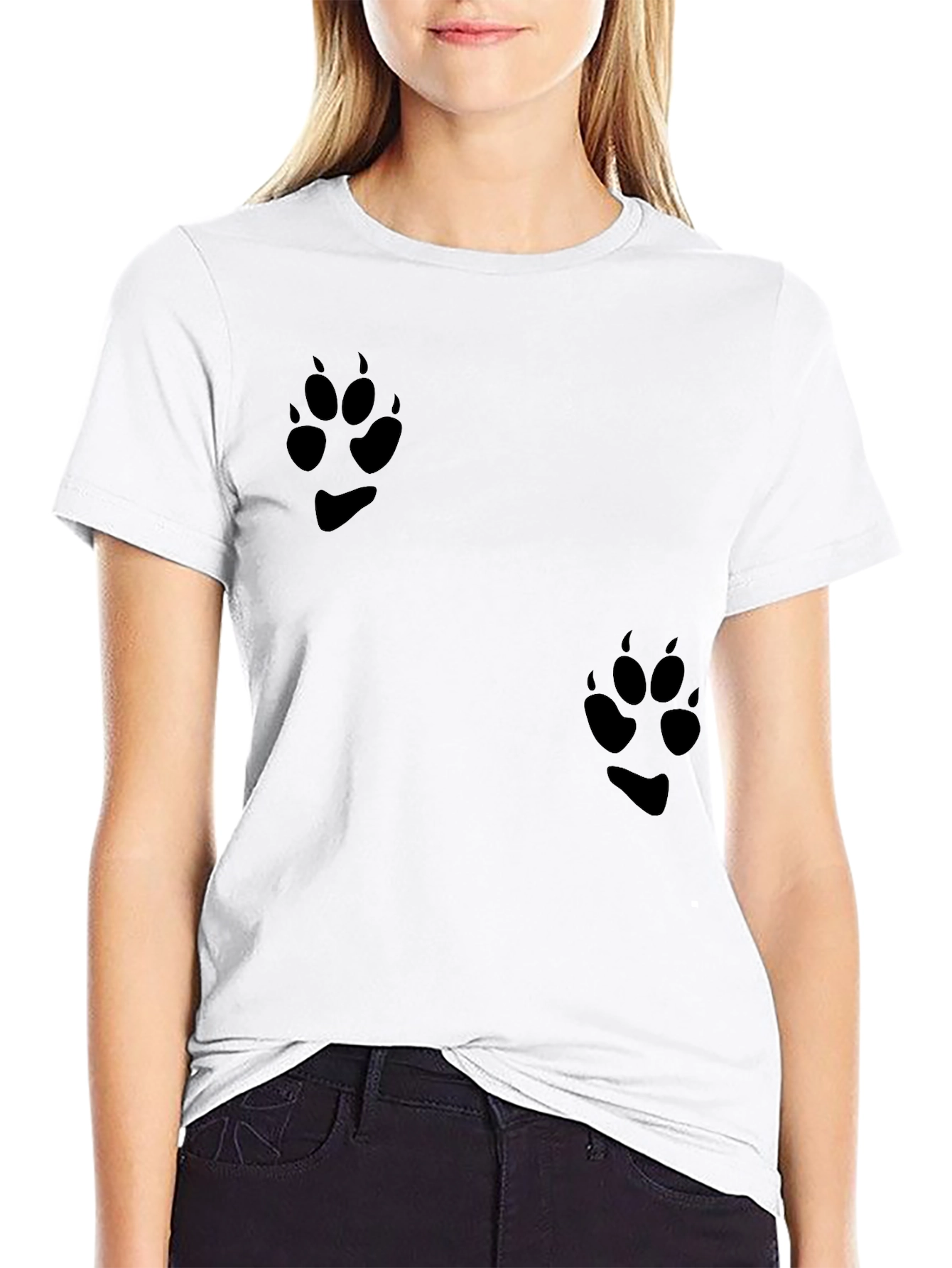 Black T-Shirt with Paw Print Design