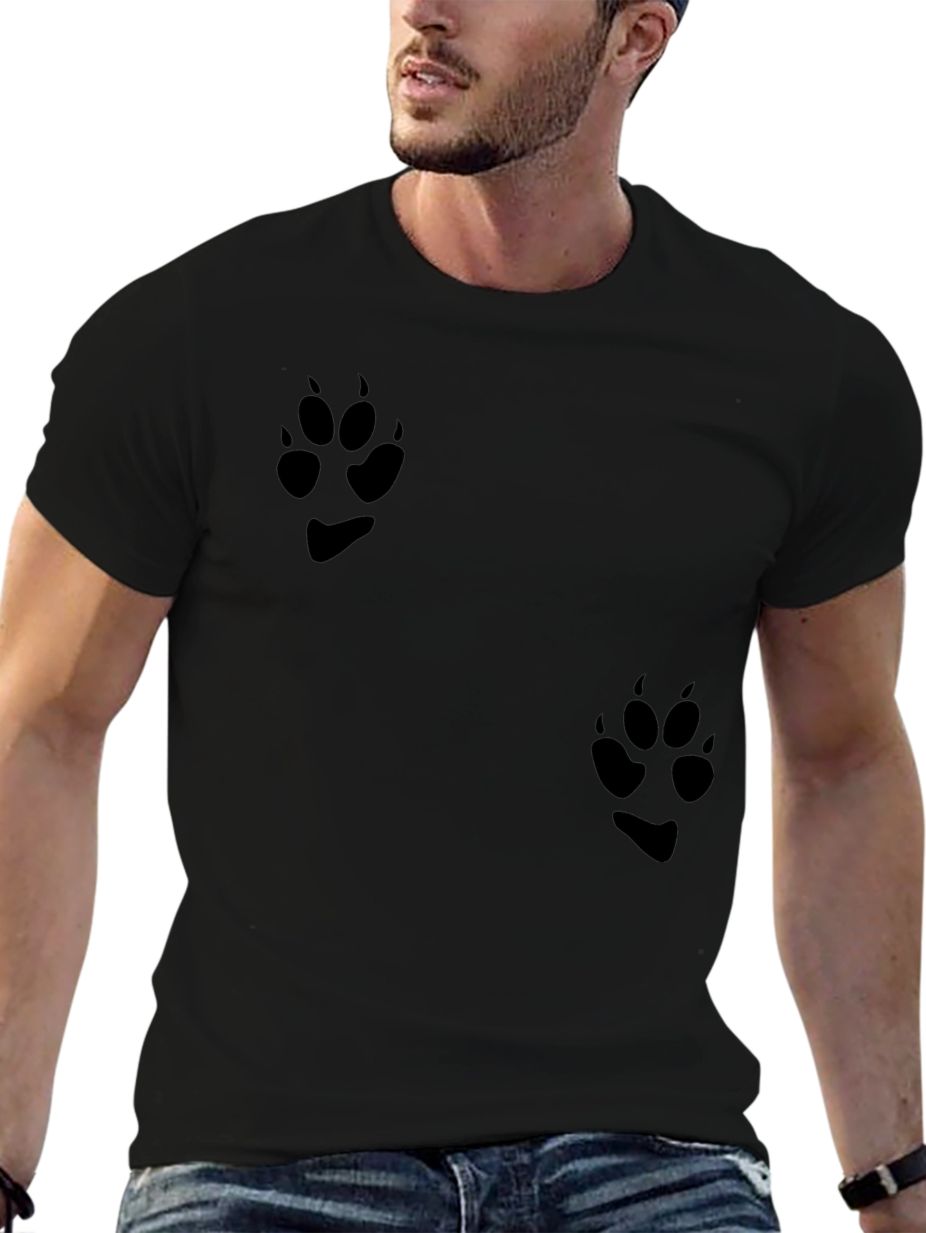 Black T-Shirt with Paw Print Design