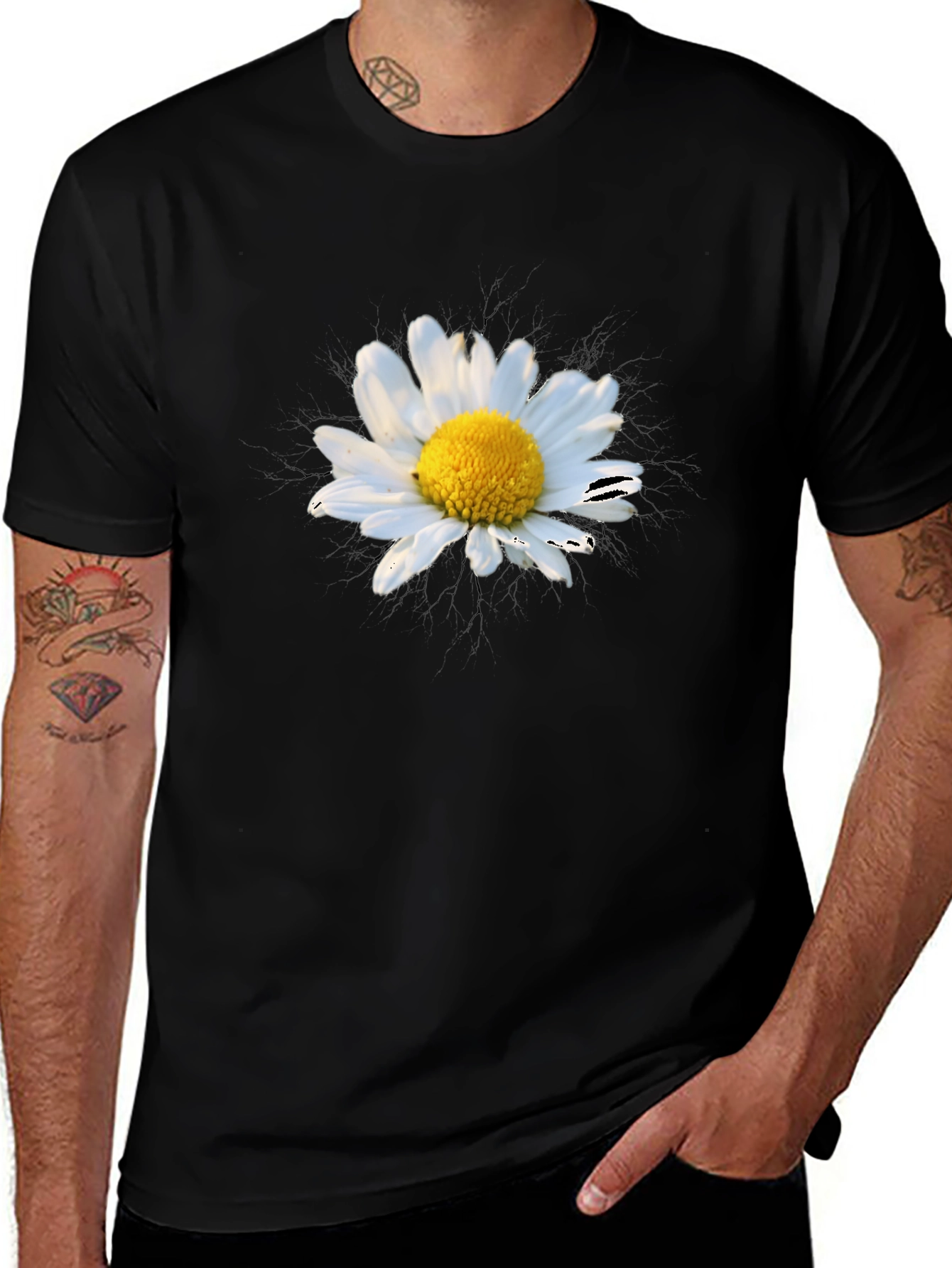 Daisy Graphic Tee - Black Cotton Blend Shirt