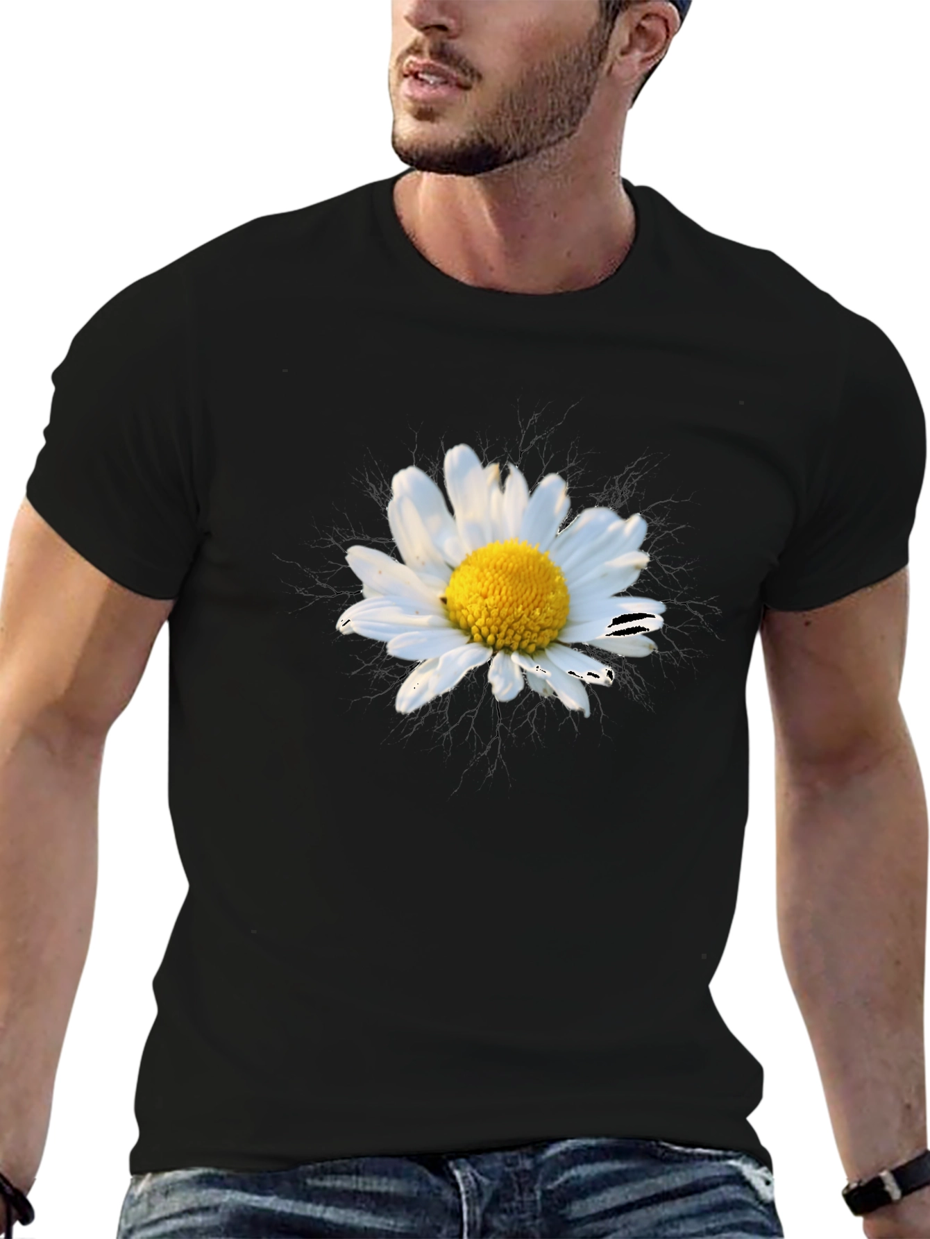 Daisy Graphic Tee - Black Cotton Blend Shirt