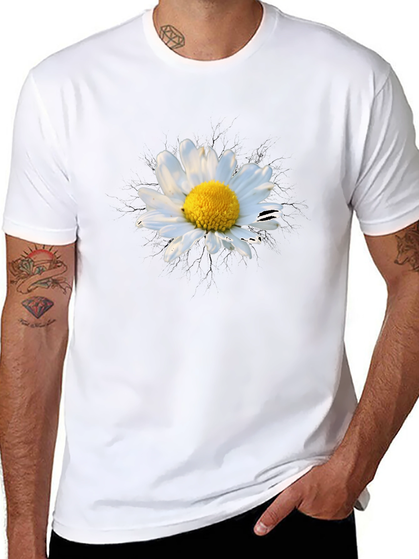 Daisy Graphic Tee - Black Cotton Blend Shirt