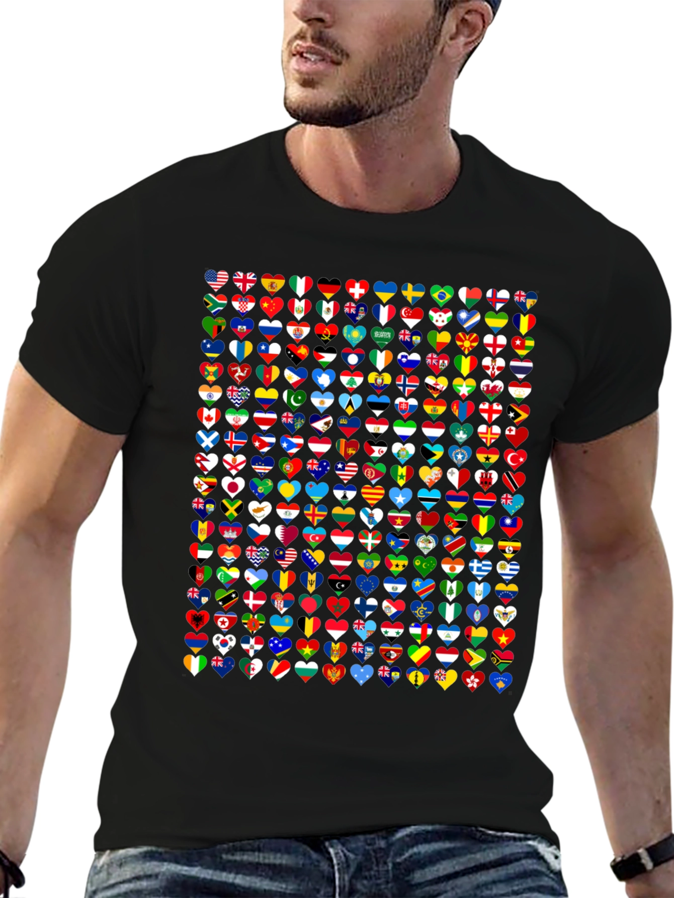 World Flags Heart Graphic Tee - Black
