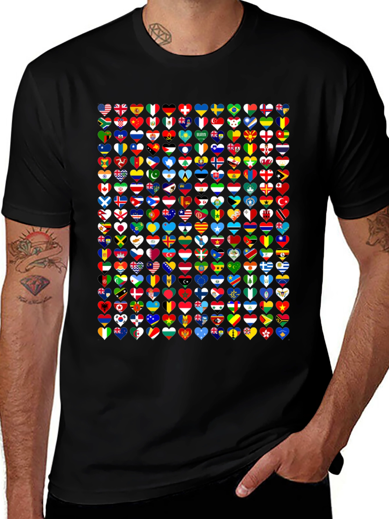 World Flags Heart Graphic Tee - Black