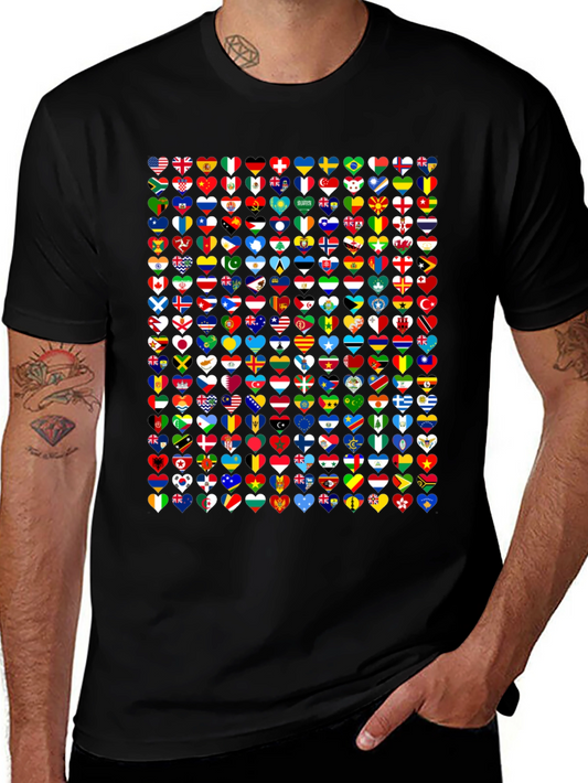 World Flags Heart Graphic Tee - Black