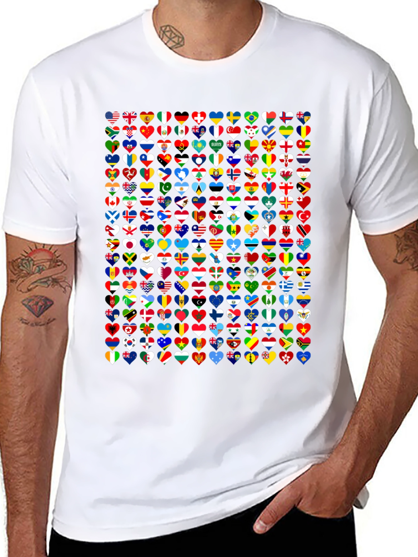 World Flags Heart Graphic Tee - Black