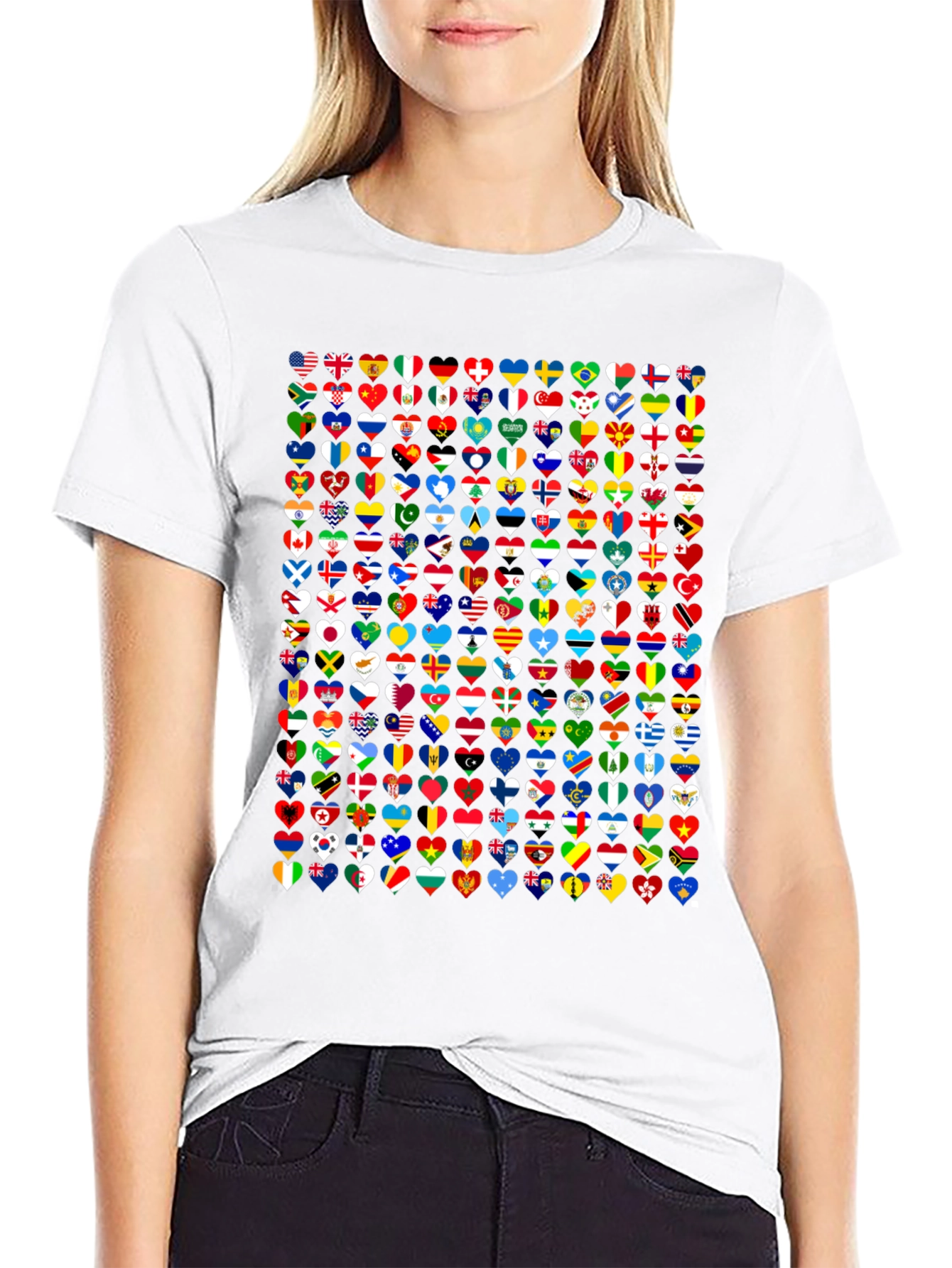 World Flags Heart Graphic Tee - Black
